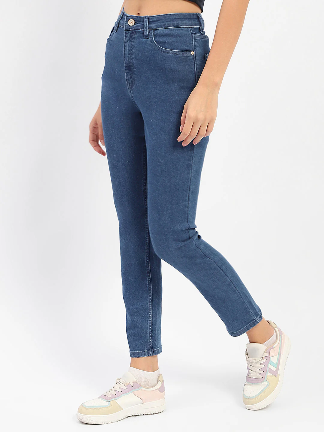 Madame Solid Blue Slim Fit Jeans - Image 5