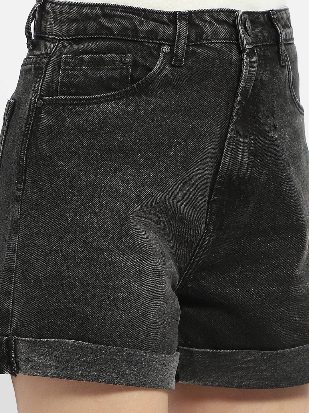 Madame Washed Charcoal Black Denim Shorts - Image 2
