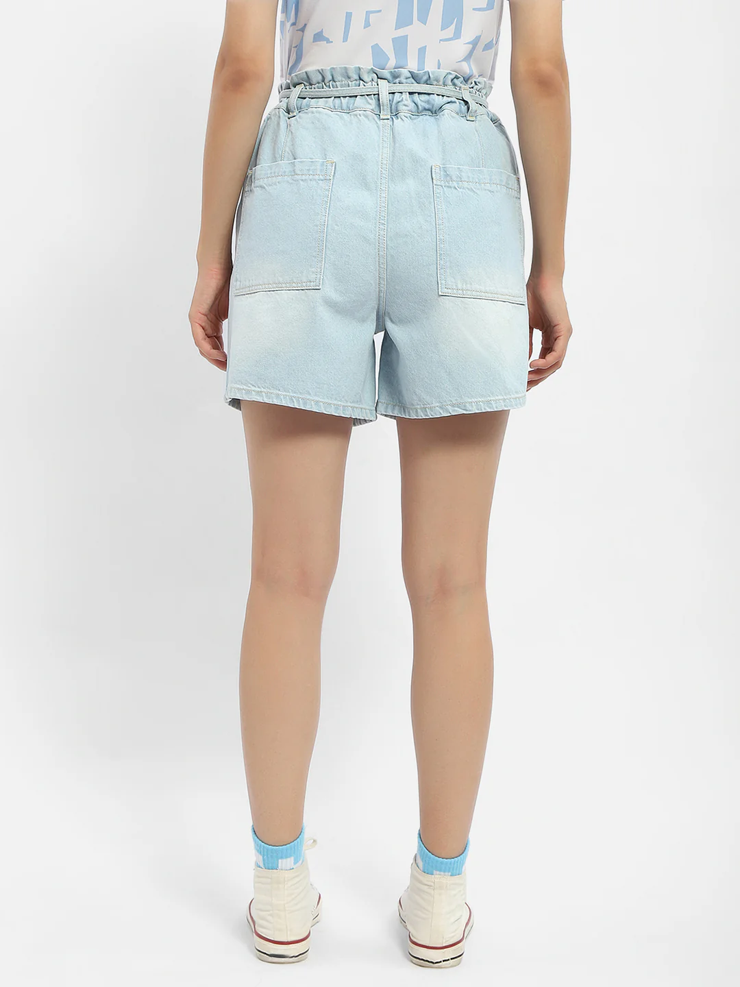 Madame Belted Waist Light Blue Denim Shorts - Image 5