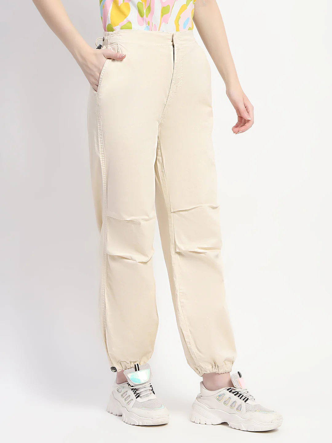 Madame Relax Fit Off White Cotton Joggers - Image 3