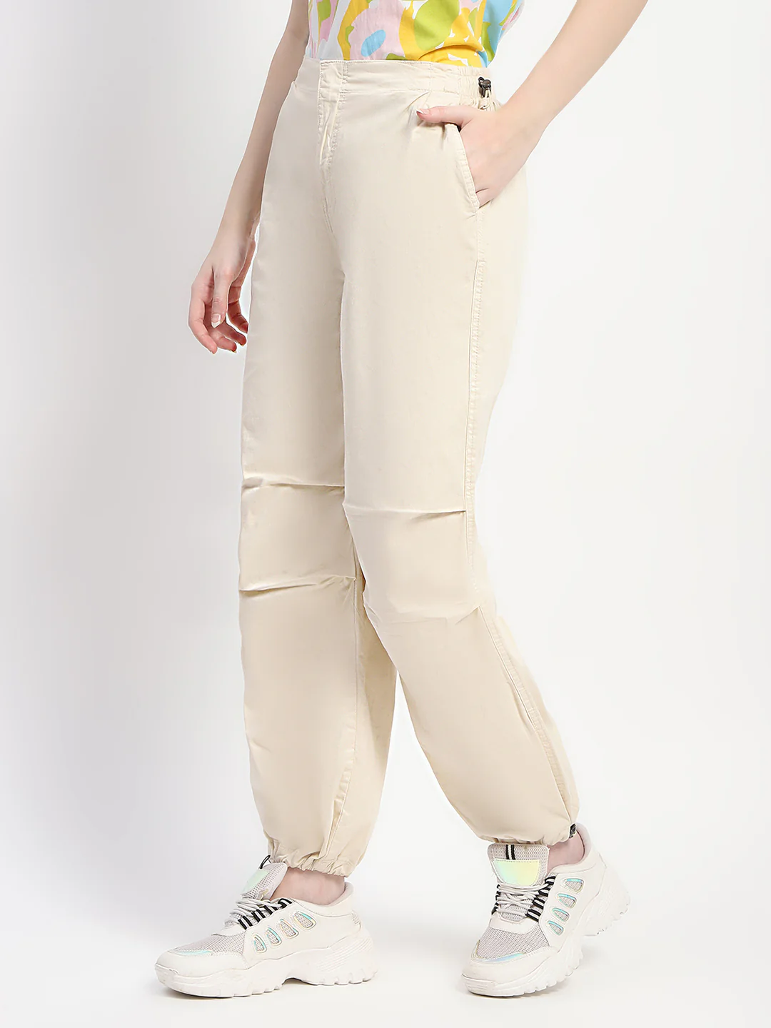 Madame Relax Fit Off White Cotton Joggers - Image 4