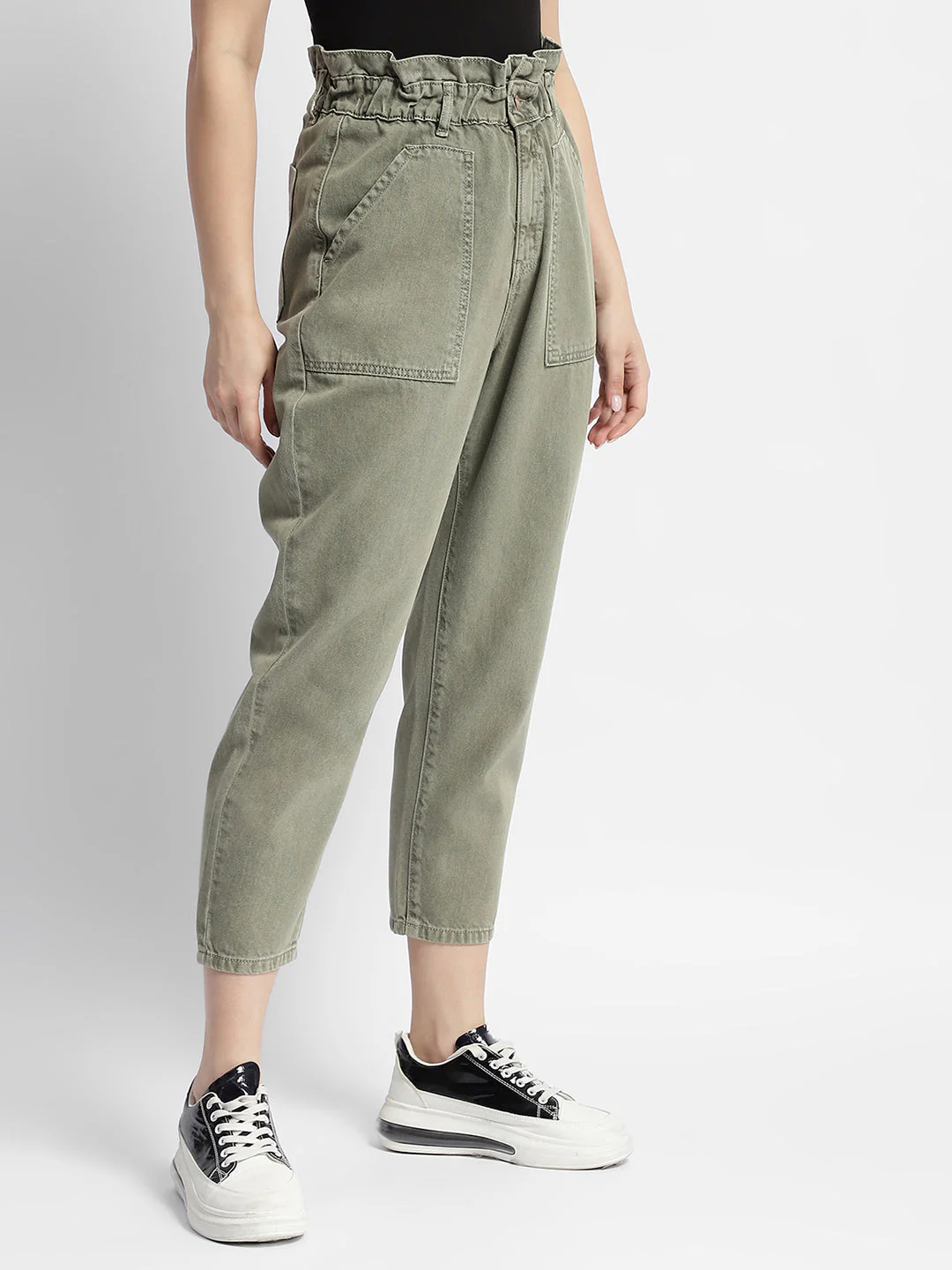 Madame Mid Rise Tapered Fit Olive Green Cargo - Image 3