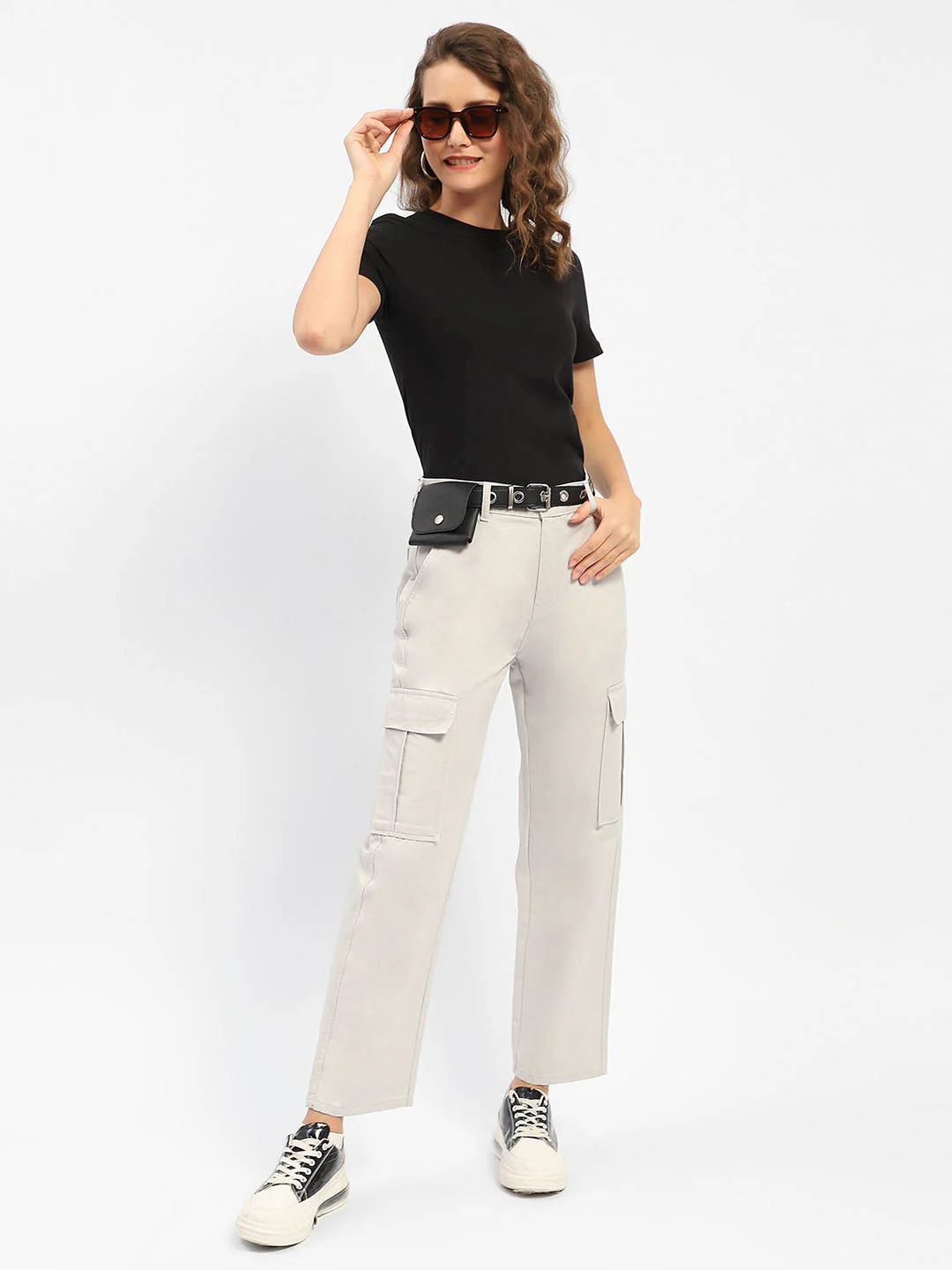 Madame Solid Grey Cargo Jeans - Image 2