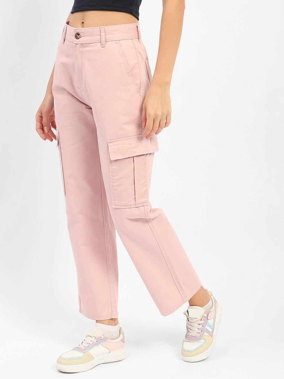 Madame Solid Pink Cargo Jeans - Image 4