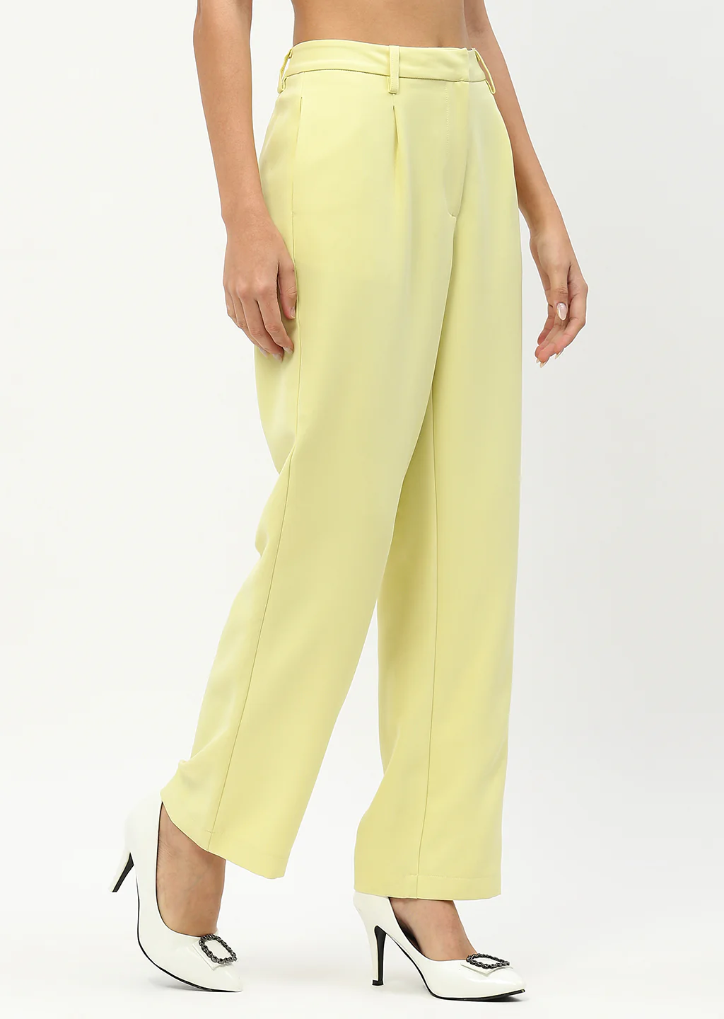 Madame Straight Fit Lime Yellow Trousers - Image 3