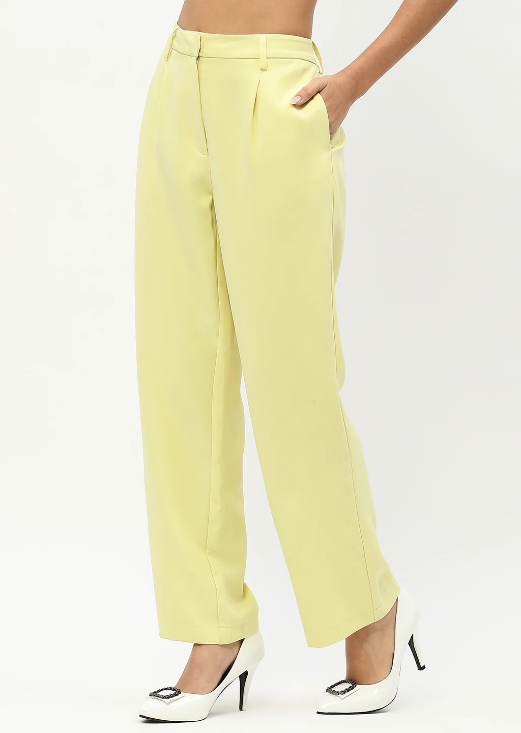 Madame Straight Fit Lime Yellow Trousers - Image 4