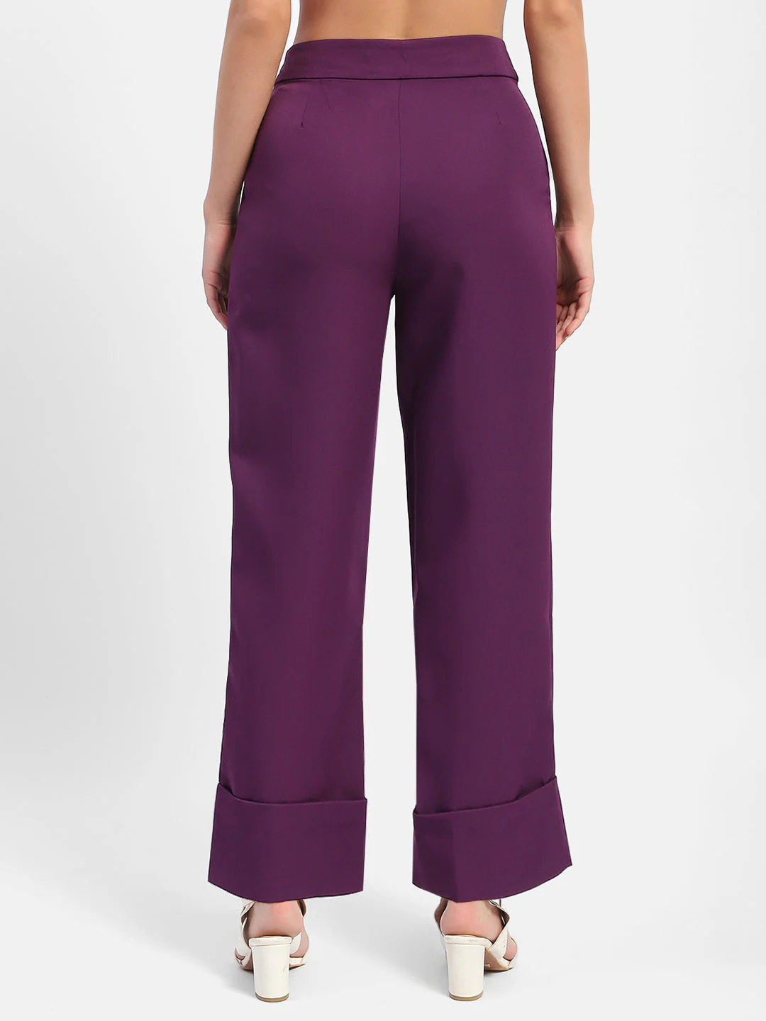 Madame Front Pleated Purple Rolled Hem Trousers - Image 5