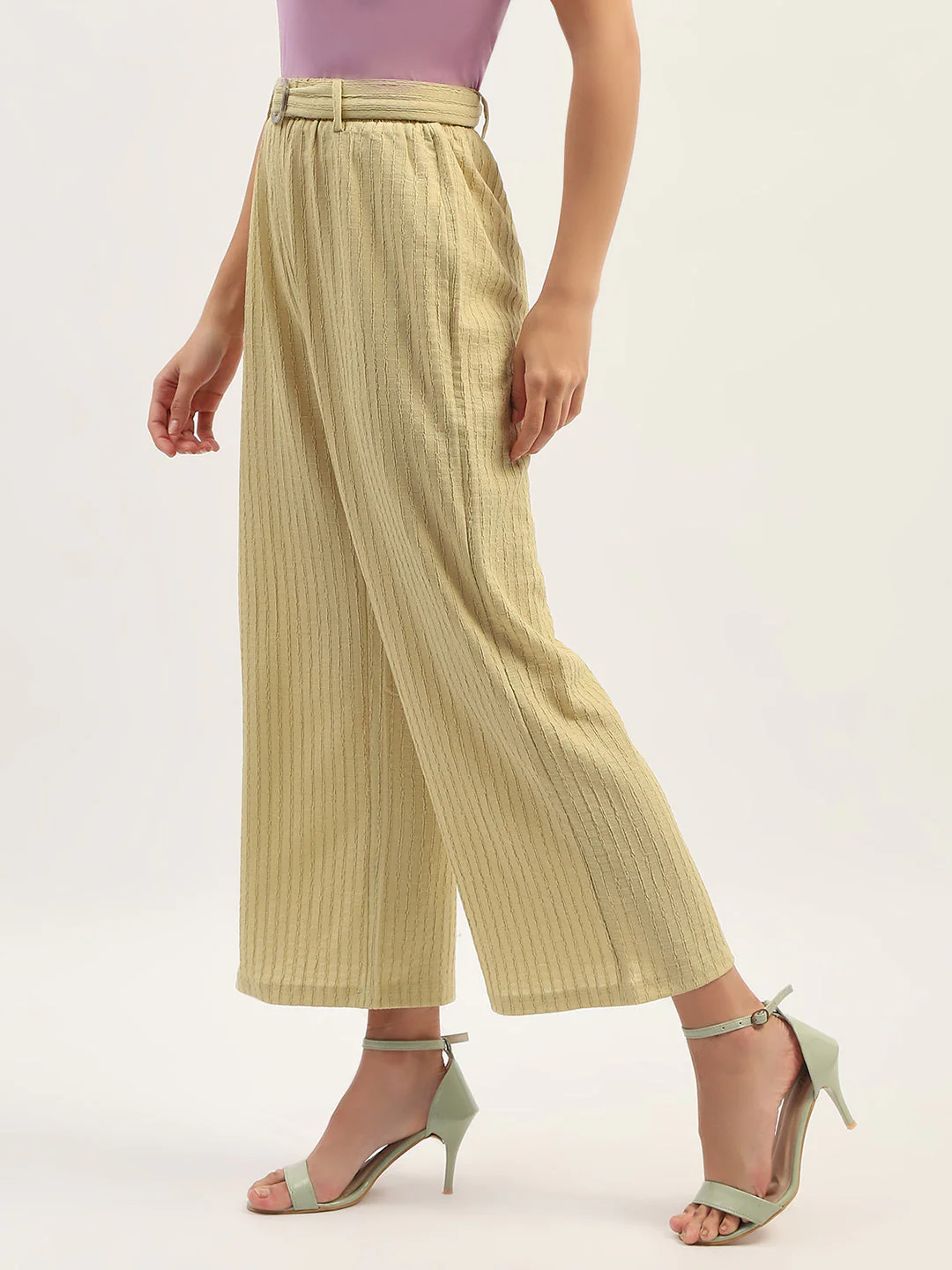 Madame Waist Belted Tapered Fit Dusty Green Trousers - Image 5
