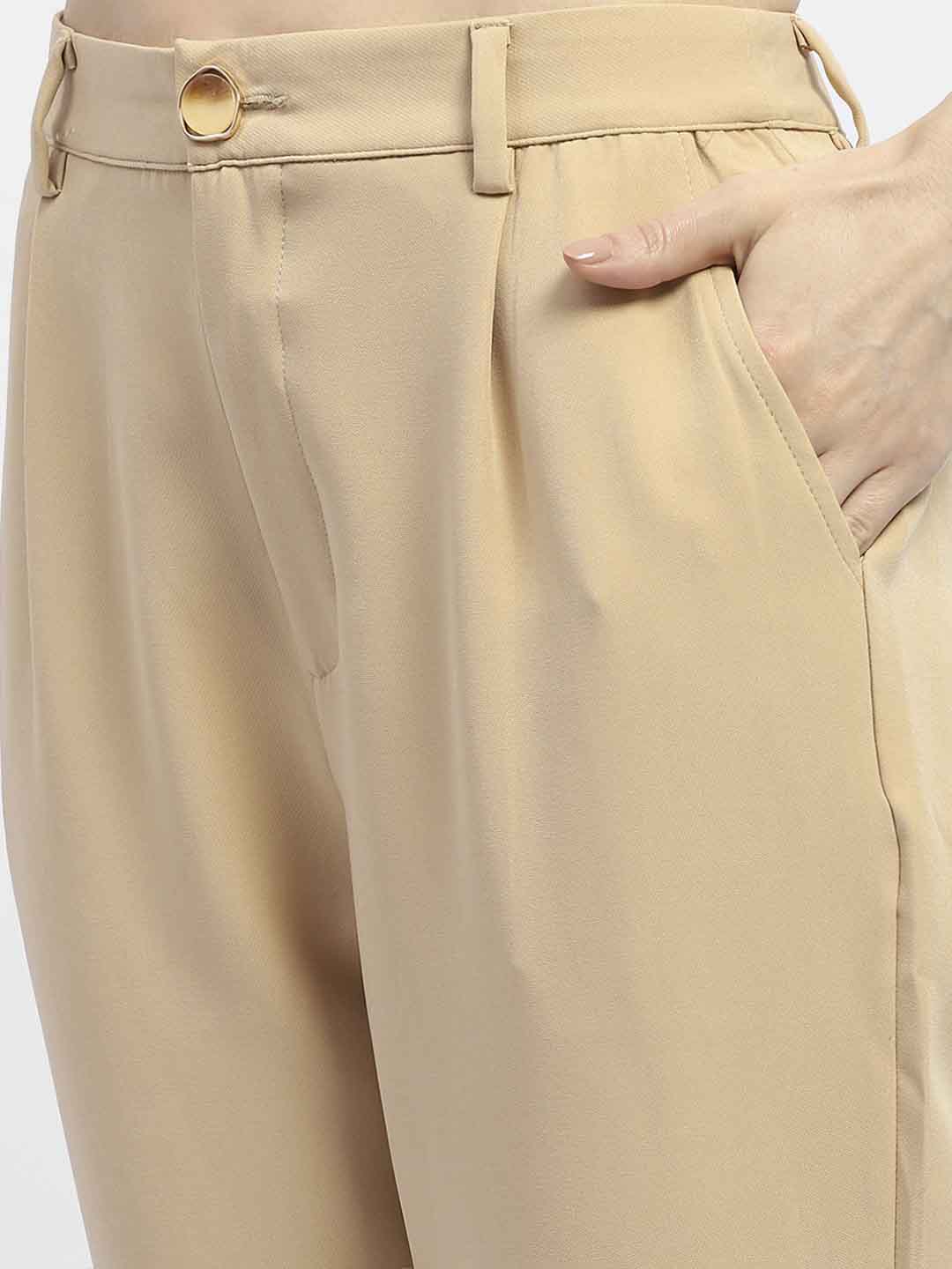 Madame Solid Beige Tapered Trousers - Image 6