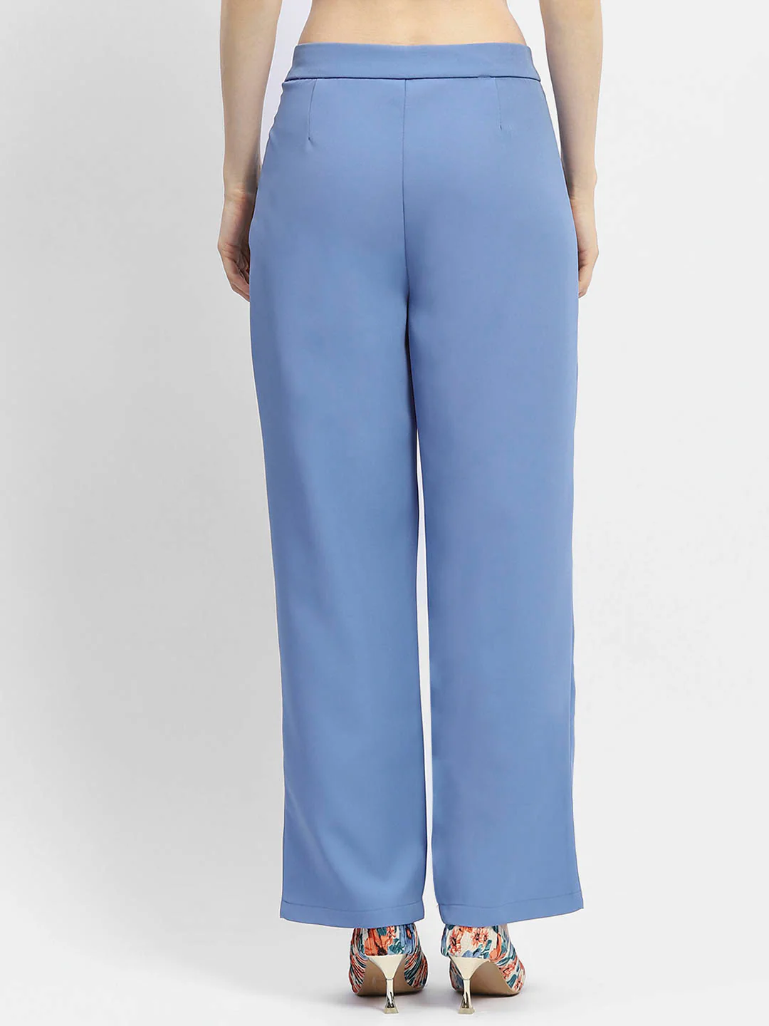 Madame Solid Blue Straight Fit Trousers - Image 5