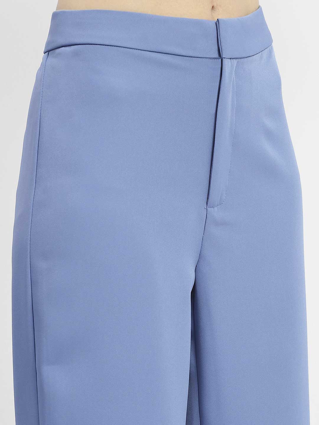 Madame Solid Blue Straight Fit Trousers - Image 6