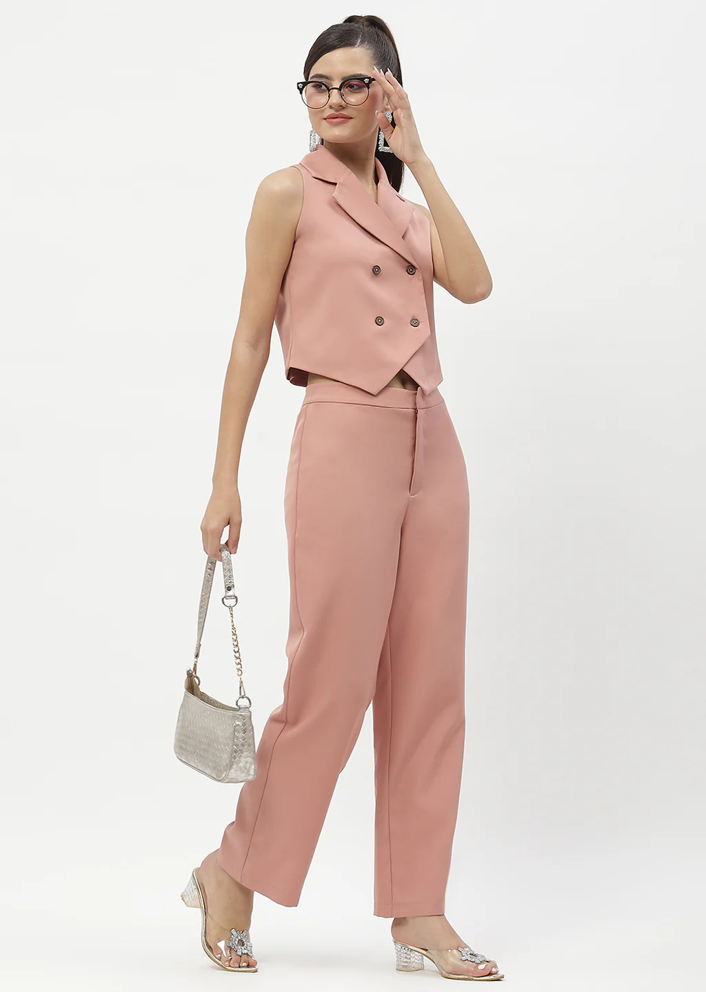Madame Solid Peach Straight Fit Trousers - Image 2