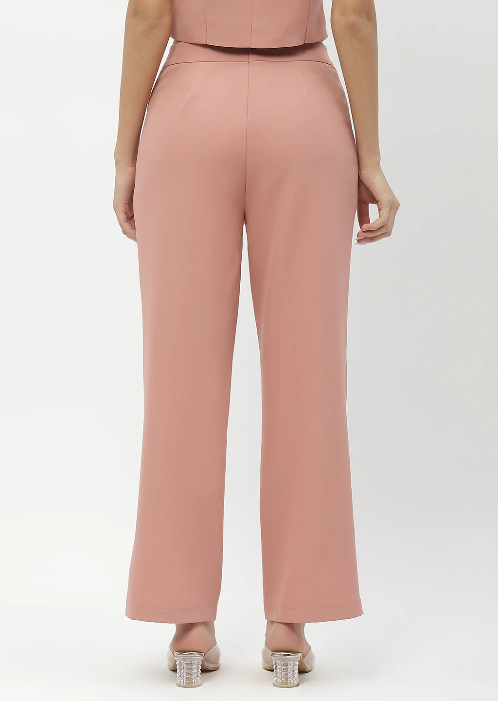 Madame Solid Peach Straight Fit Trousers - Image 5