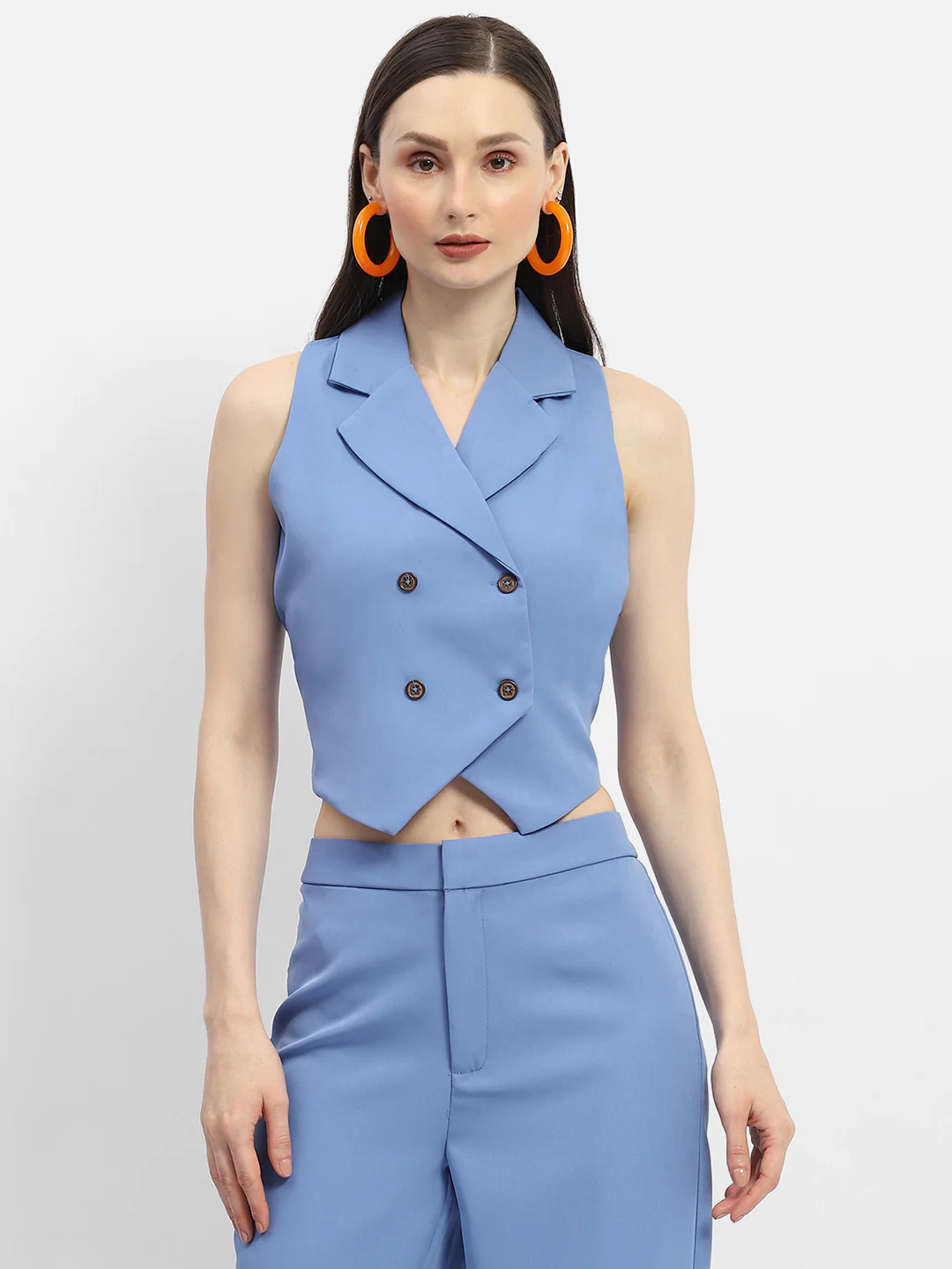 Madame Double-Breasted Sleeveless Blue Blazer - Image 3