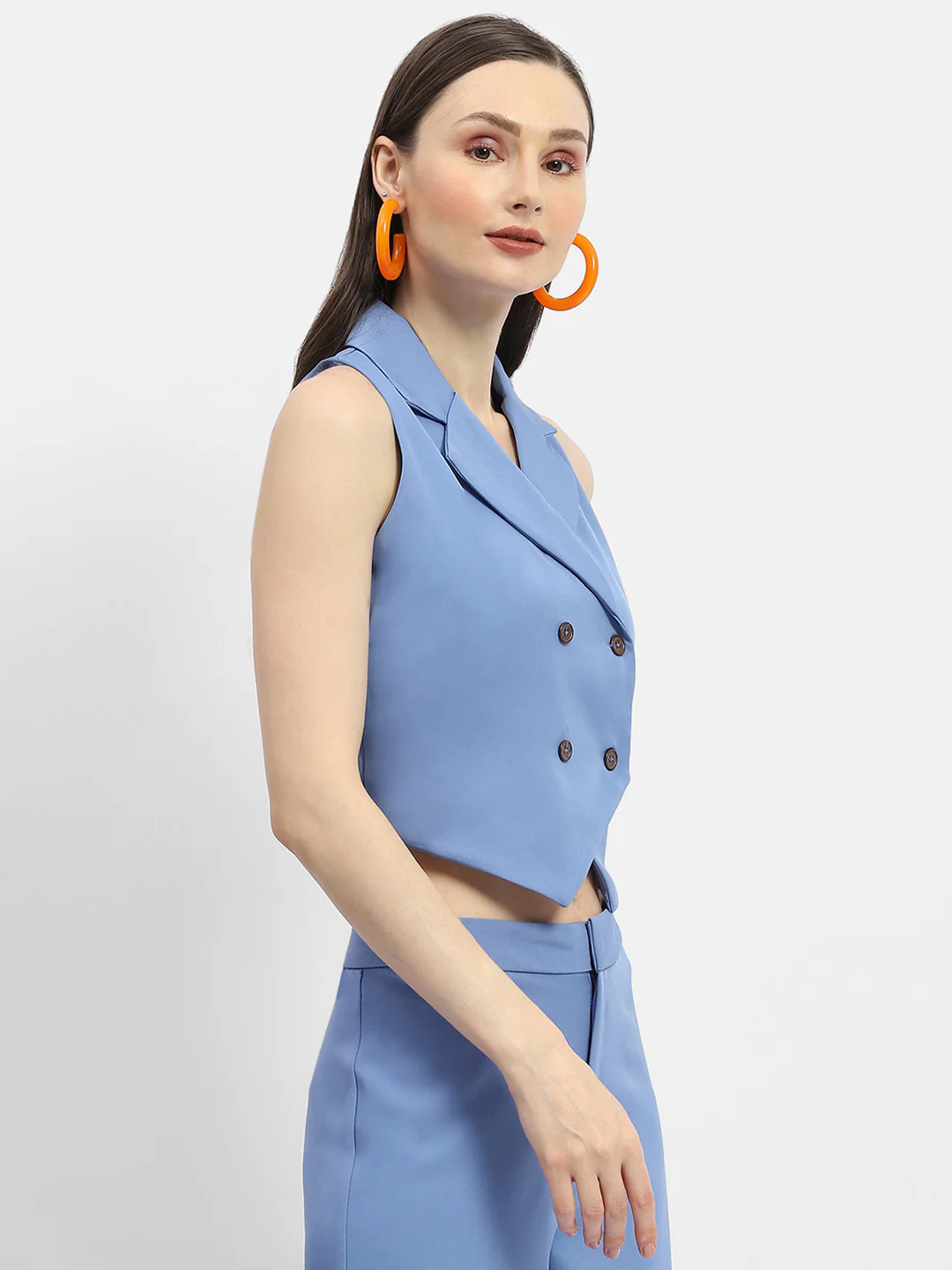 Madame Double-Breasted Sleeveless Blue Blazer - Image 4