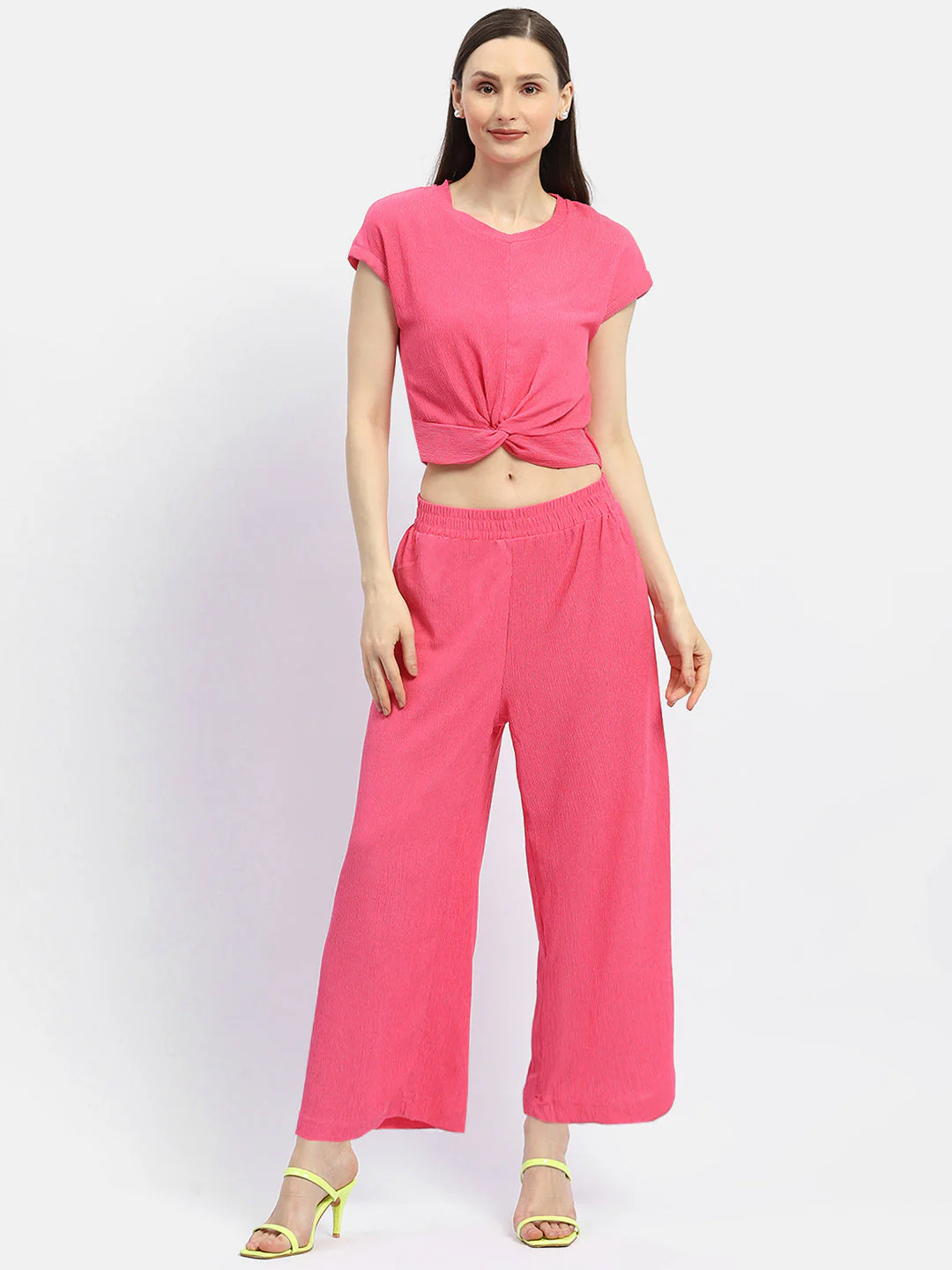 Madame Textured Hot Pink Knotted Co-Ord Set - Image 4