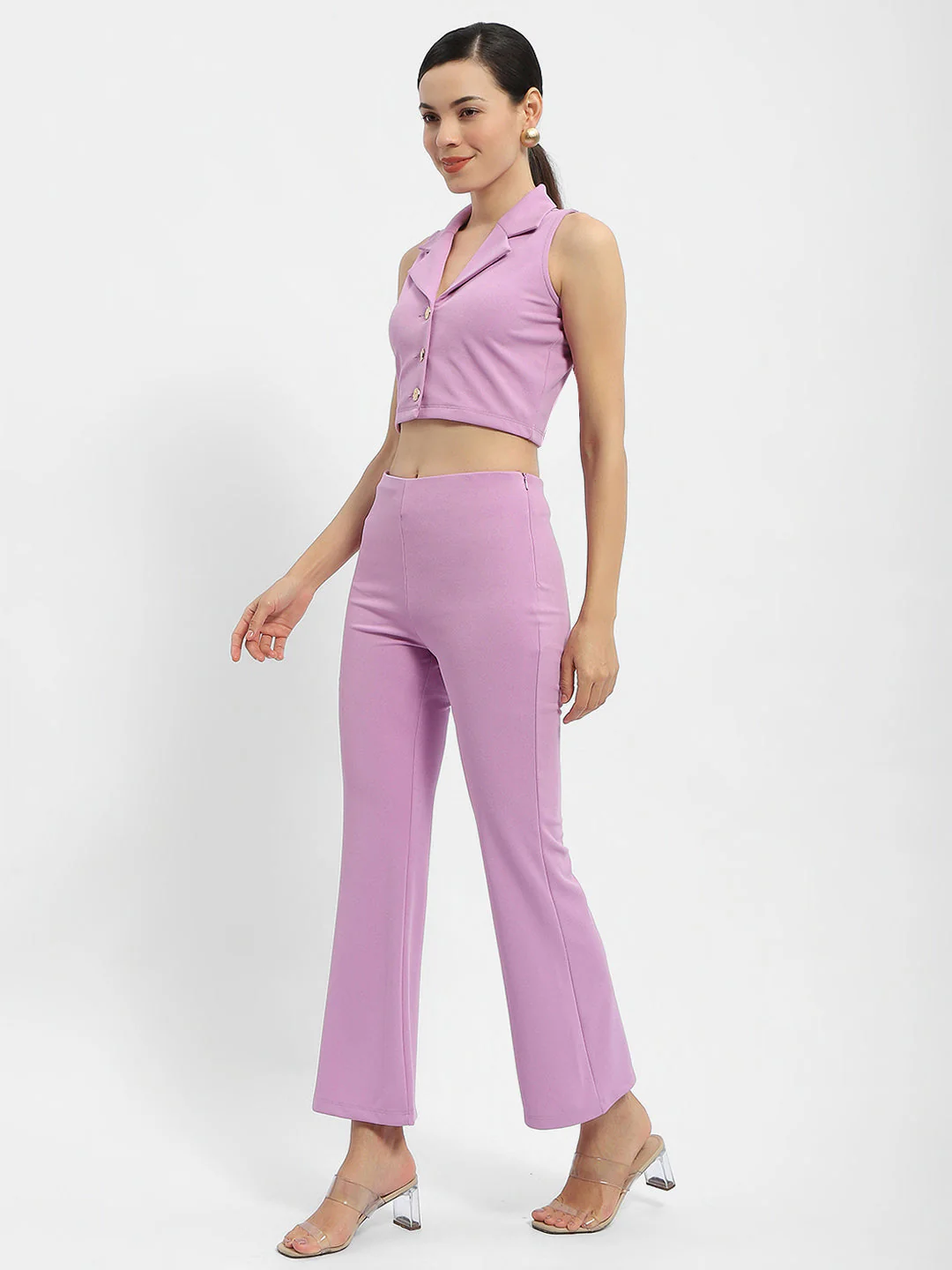 Madame Solid Print Purple Two-Piece Co-Ord Set - Image 4