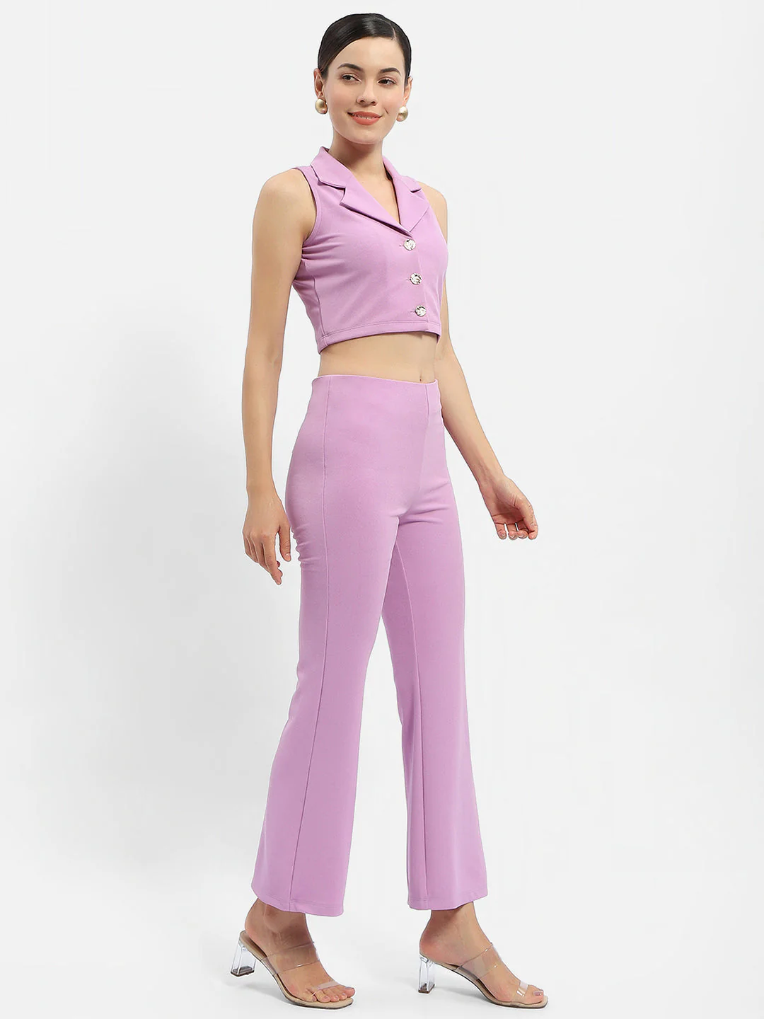 Madame Solid Print Purple Two-Piece Co-Ord Set - Image 5