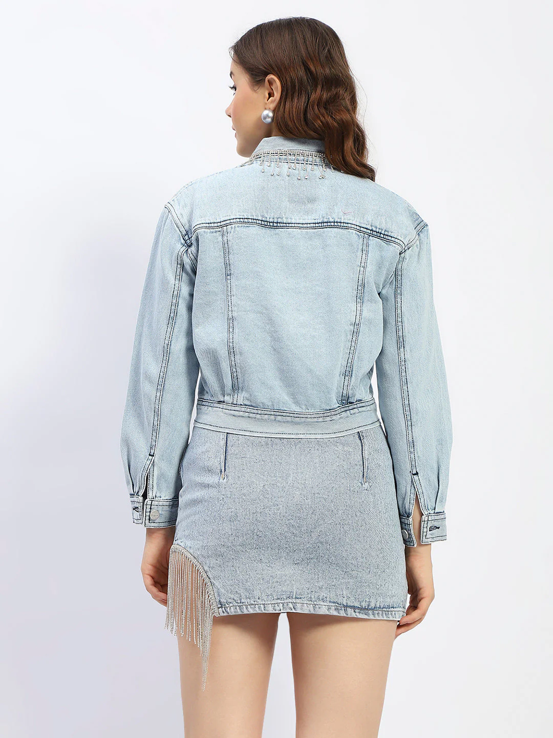 Madame Embellished Collar Blue Denim Jacket - Image 5