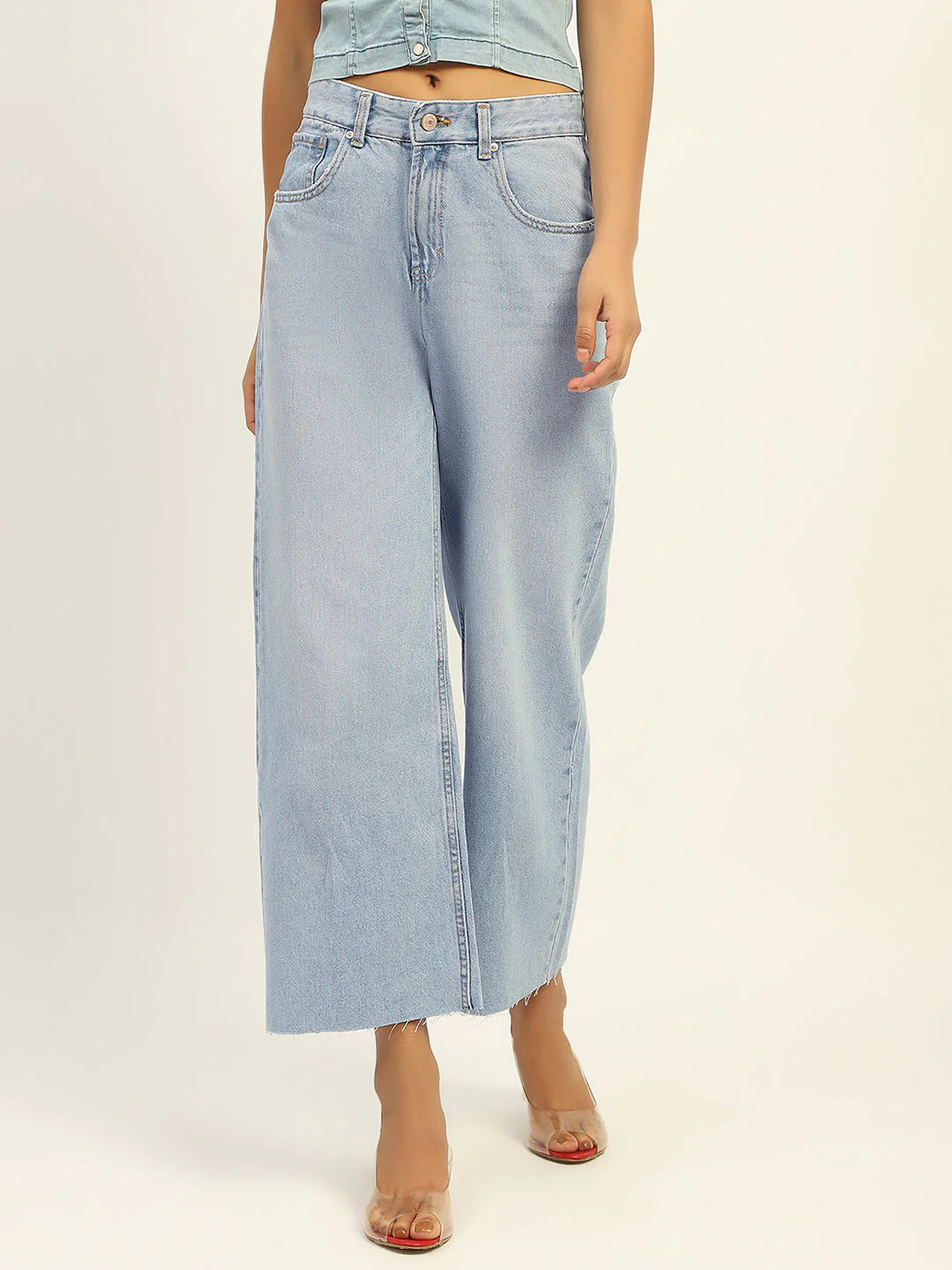 Madame Mid Rise Solid Ice Blue Jeans - Image 2