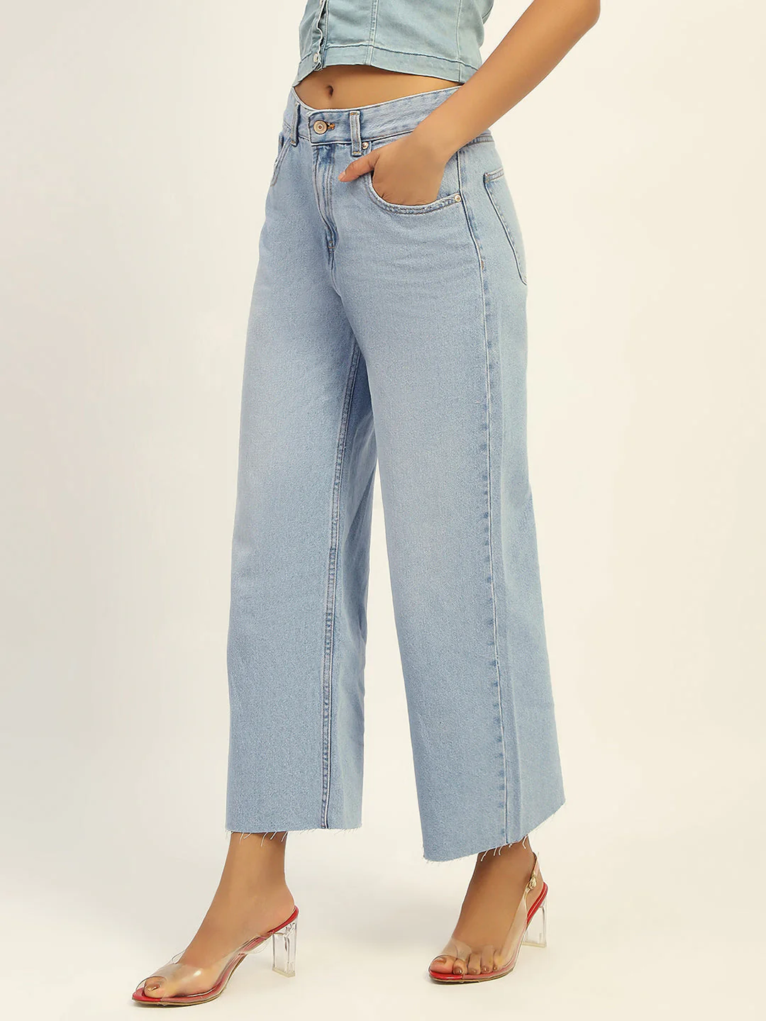 Madame Mid Rise Solid Ice Blue Jeans - Image 4