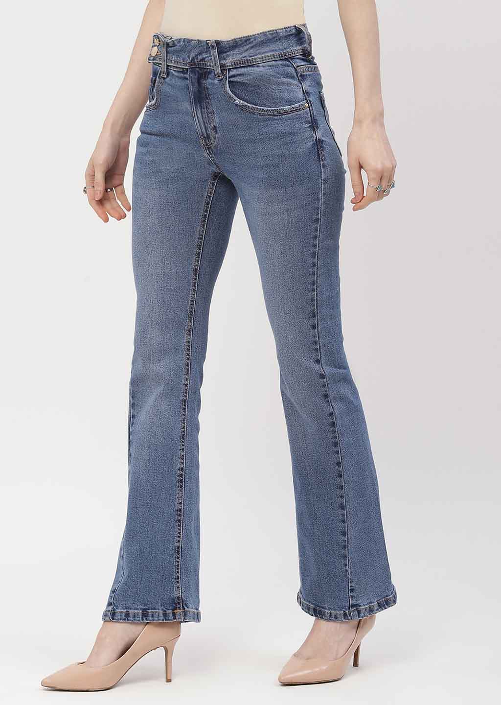 Madame Cut Seam Dark Blue Flared Jeans - Image 4