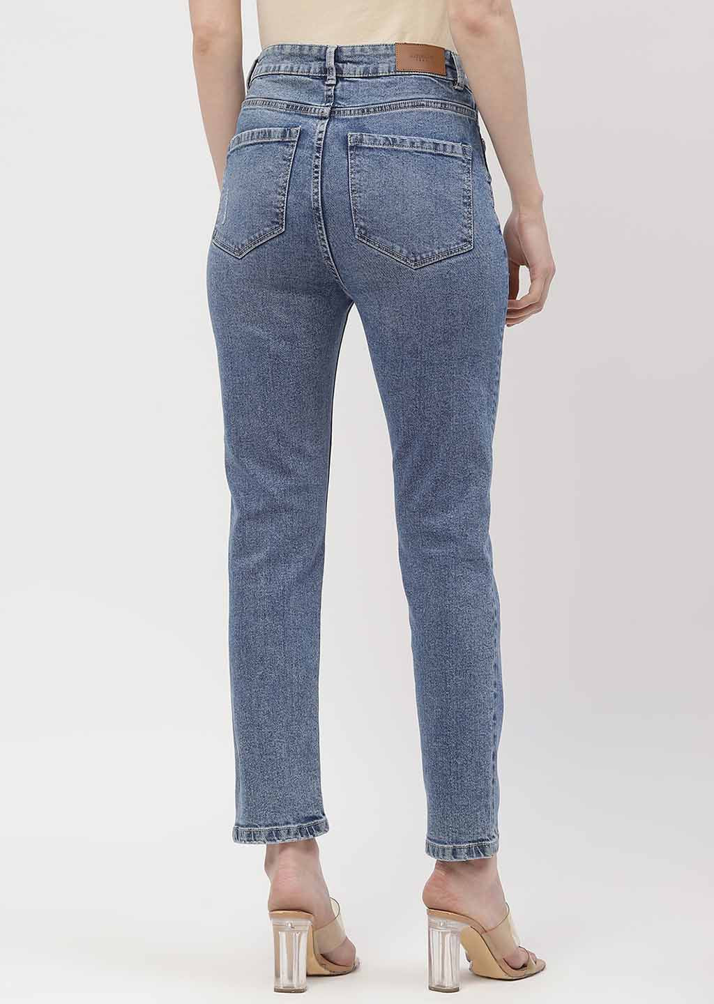 Madame Light Distressed Mid Blue Slim Fit Jeans - Image 5