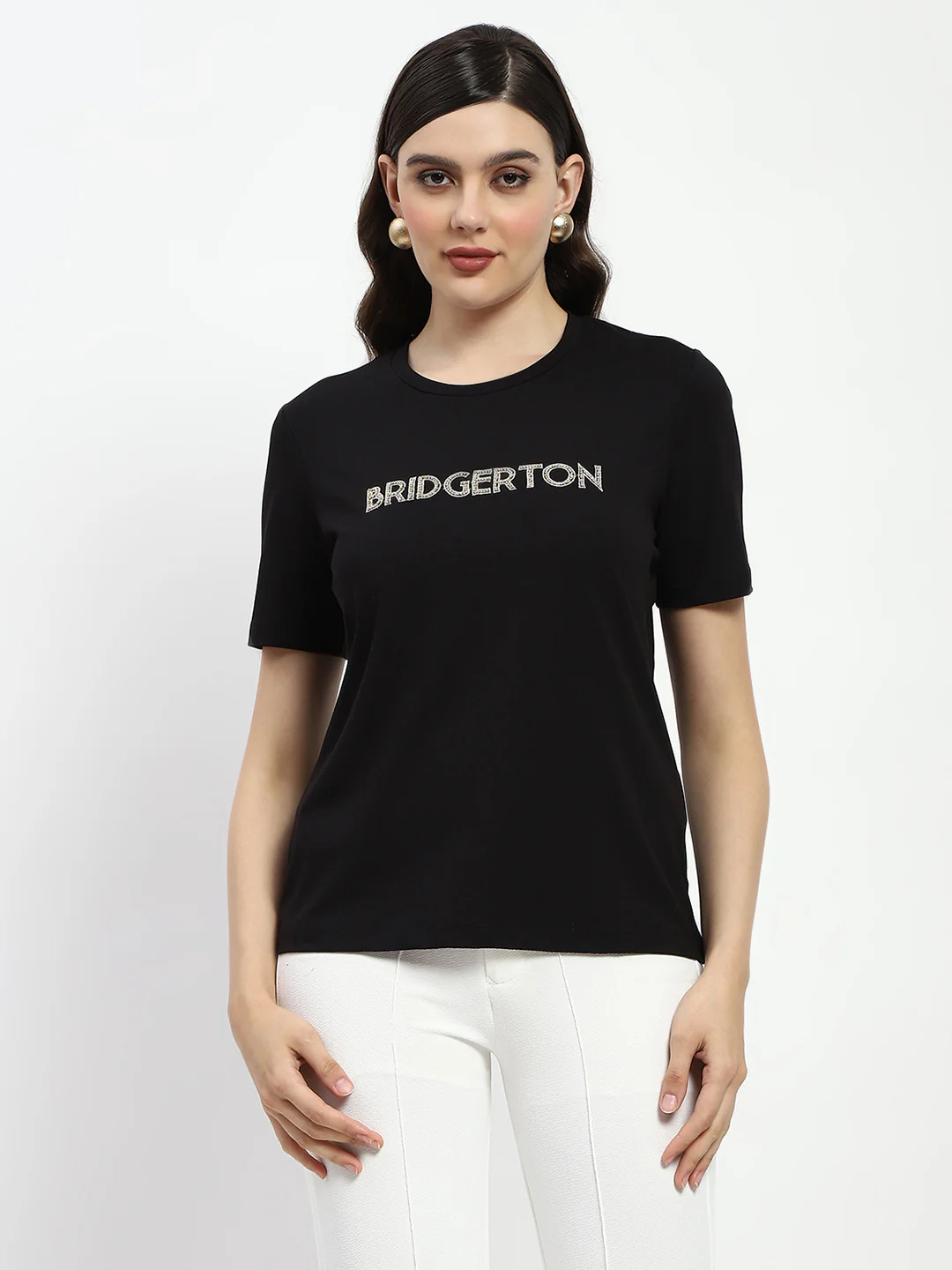 Madame Bridgerton Crystal Embellished Black T-Shirt - Image 3