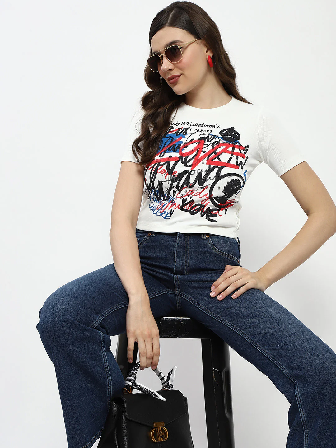 Madame Bridgerton Typography Printed Crystal Embellished White Cotton T-Shirt - Image 3
