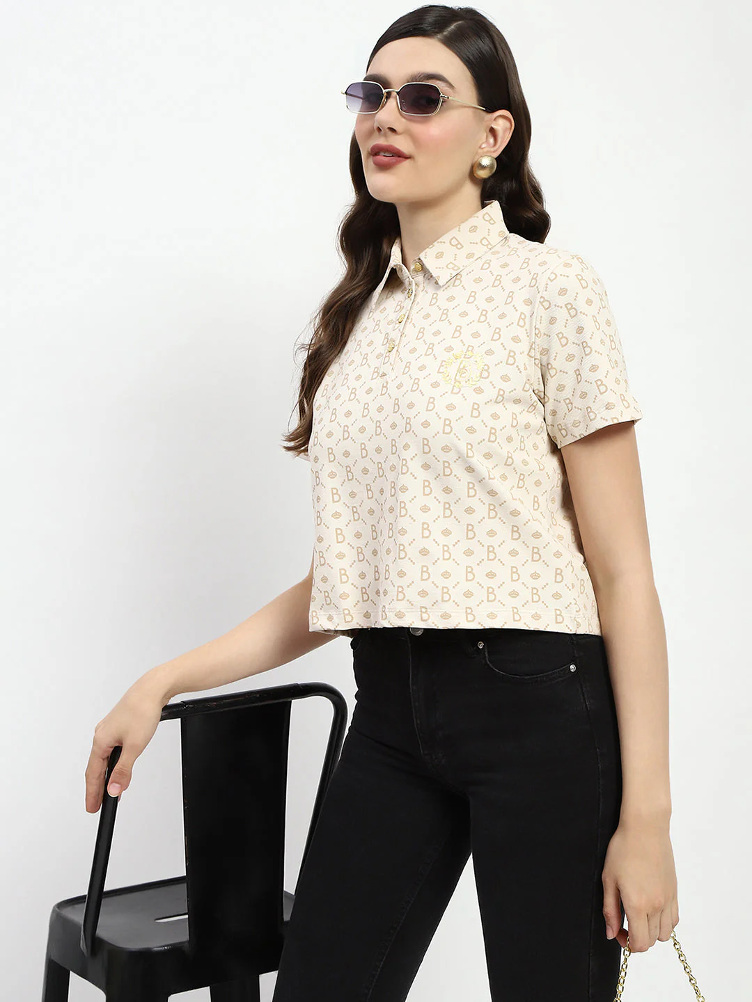 Madame Bridgerton Beige Cotton Polo Top - Image 3