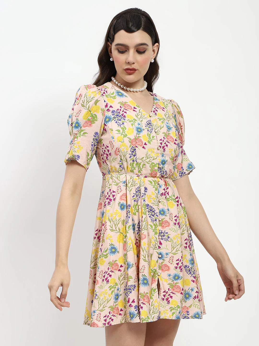 Madame Bridgerton Floral Print Waist Tie Rayon Midi Dress - Image 5