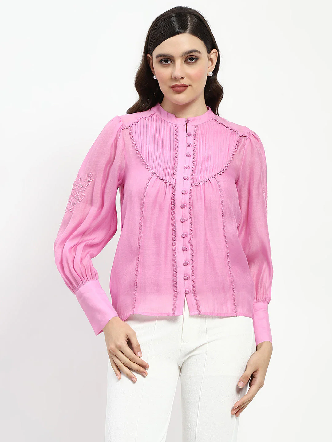 Madame Bridgerton Lacework Pleated Nylon Mauve Shirt - Image 3