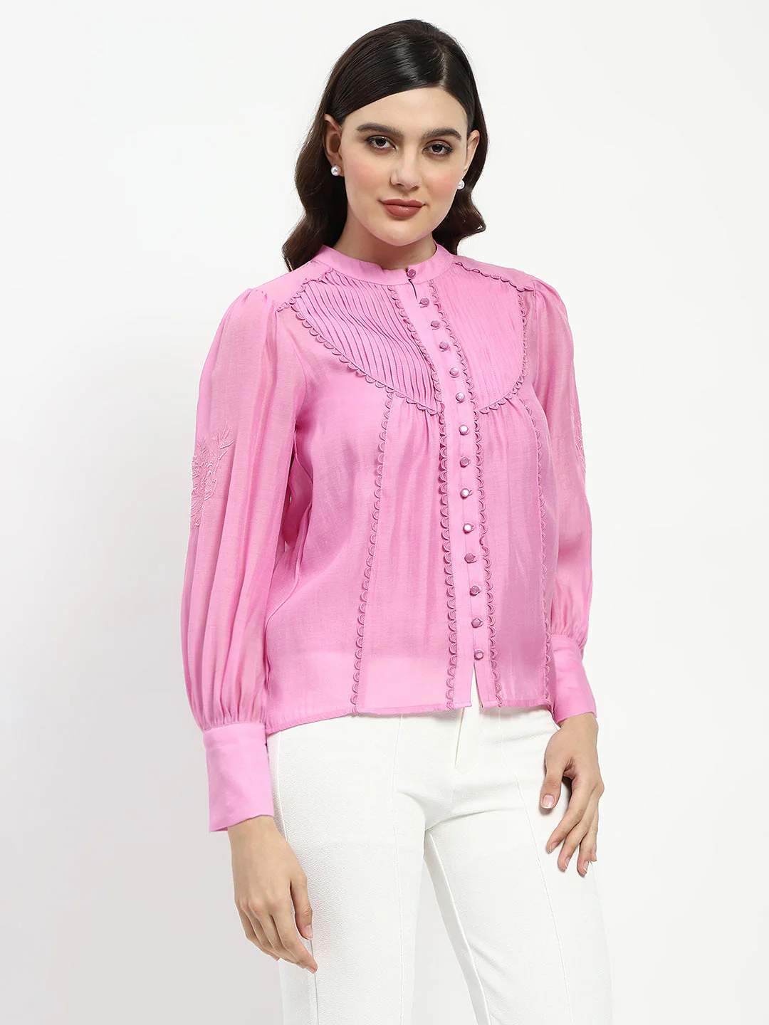 Madame Bridgerton Lacework Pleated Nylon Mauve Shirt - Image 4