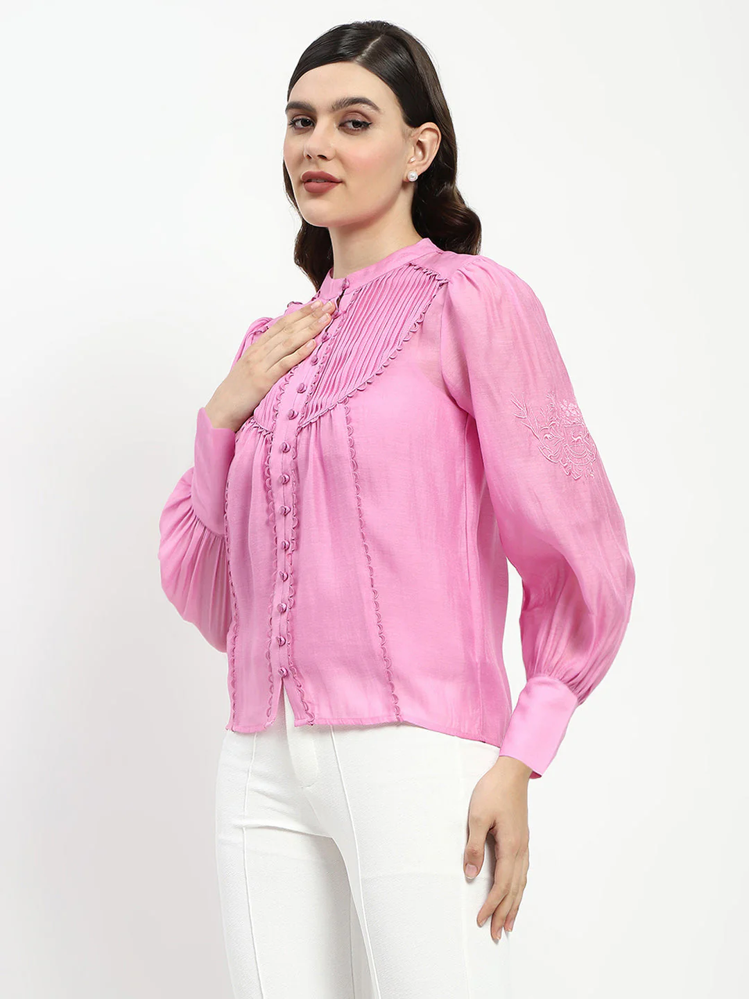 Madame Bridgerton Lacework Pleated Nylon Mauve Shirt - Image 5