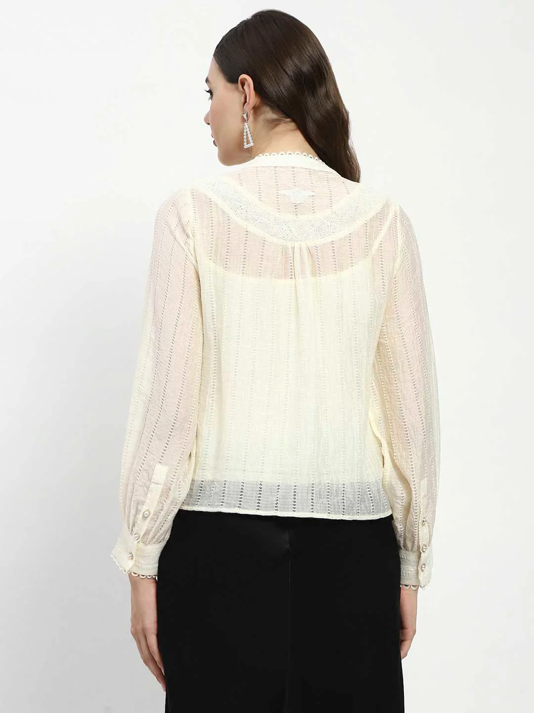 Madame Bridgerton Embroidered Lacework Beige Tencel Shirt - Image 7