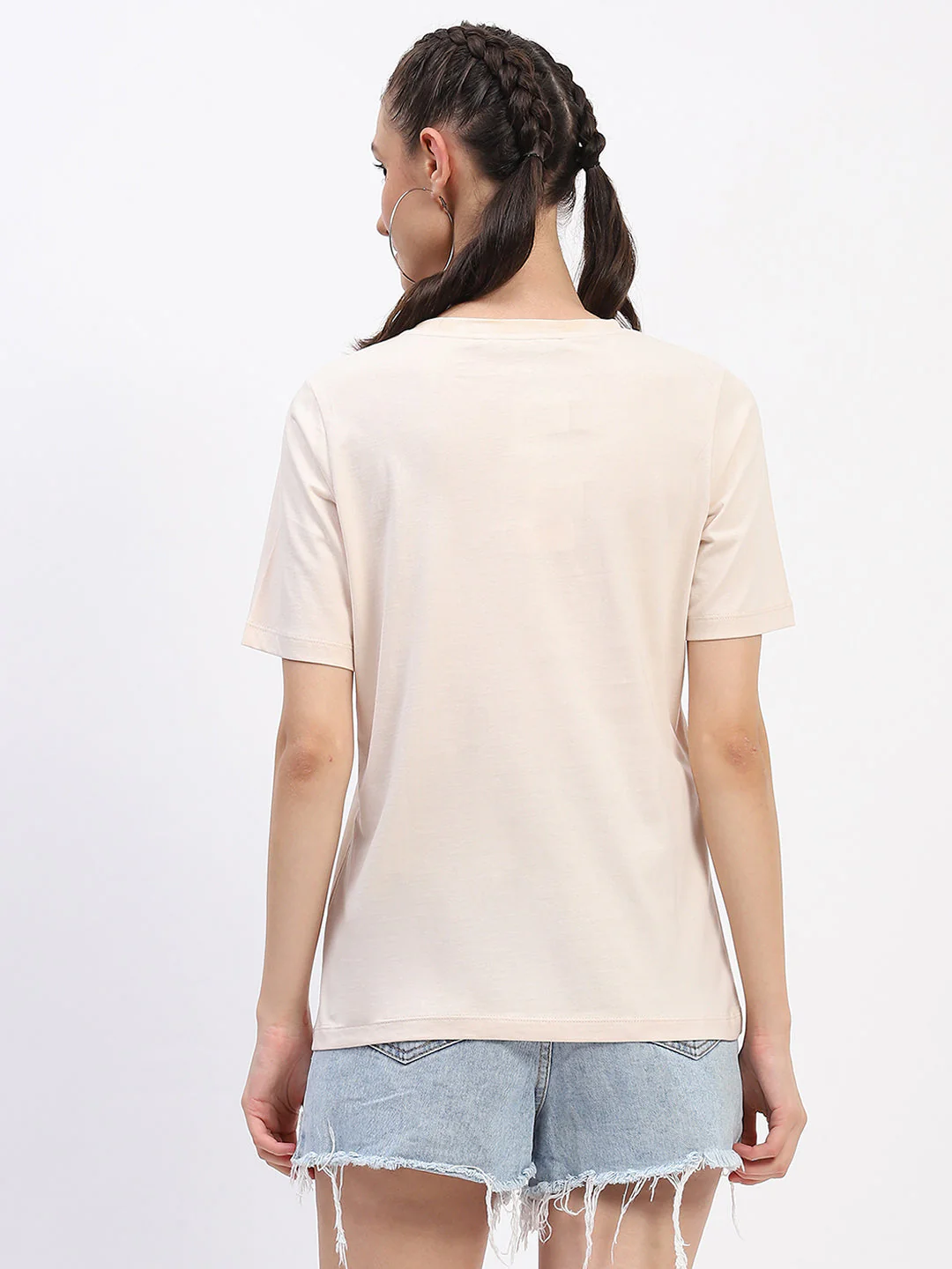 Madame Graphic Printed Crew Neck Cotton Beige T-shirt - Image 5