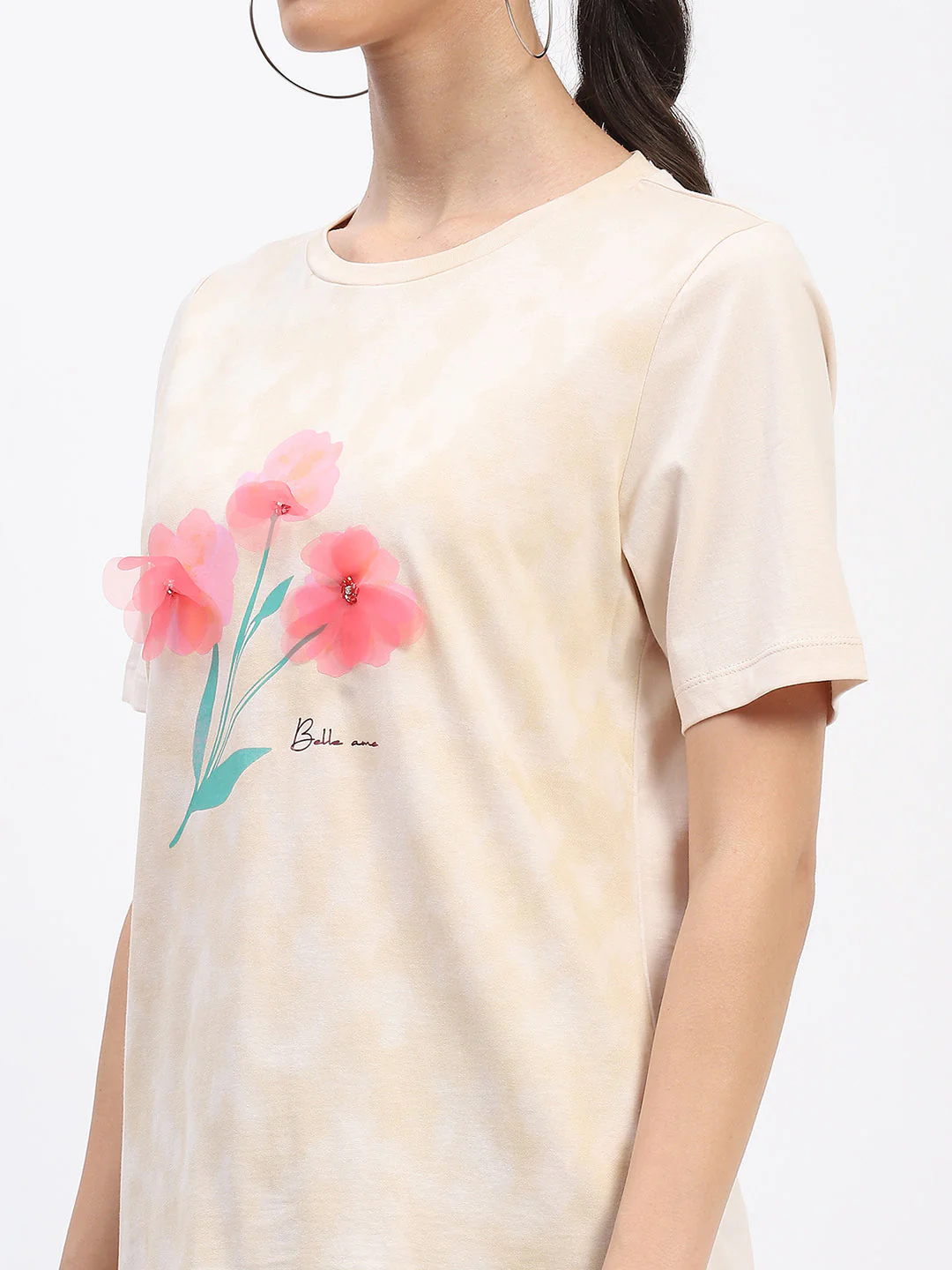 Madame Graphic Printed Crew Neck Cotton Beige T-shirt - Image 6
