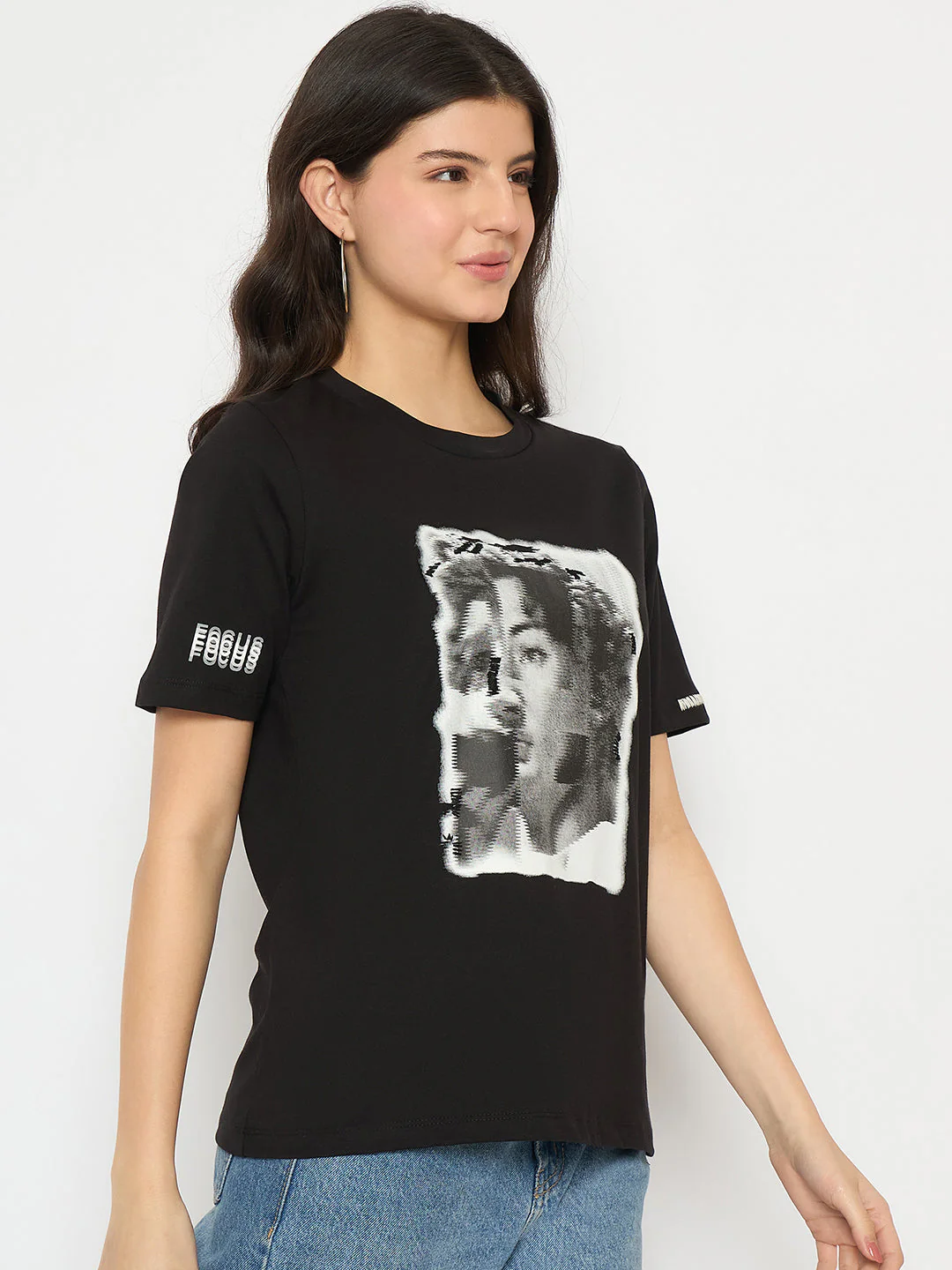 Madame Graphic Print Black Cotton T-shirt - Image 4