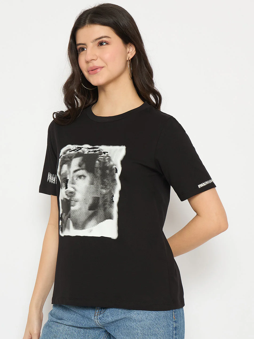 Madame Graphic Print Black Cotton T-shirt - Image 5