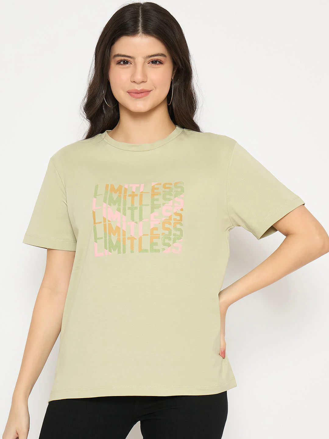 Madame Printed Pear Green Cotton T-shirt - Image 3