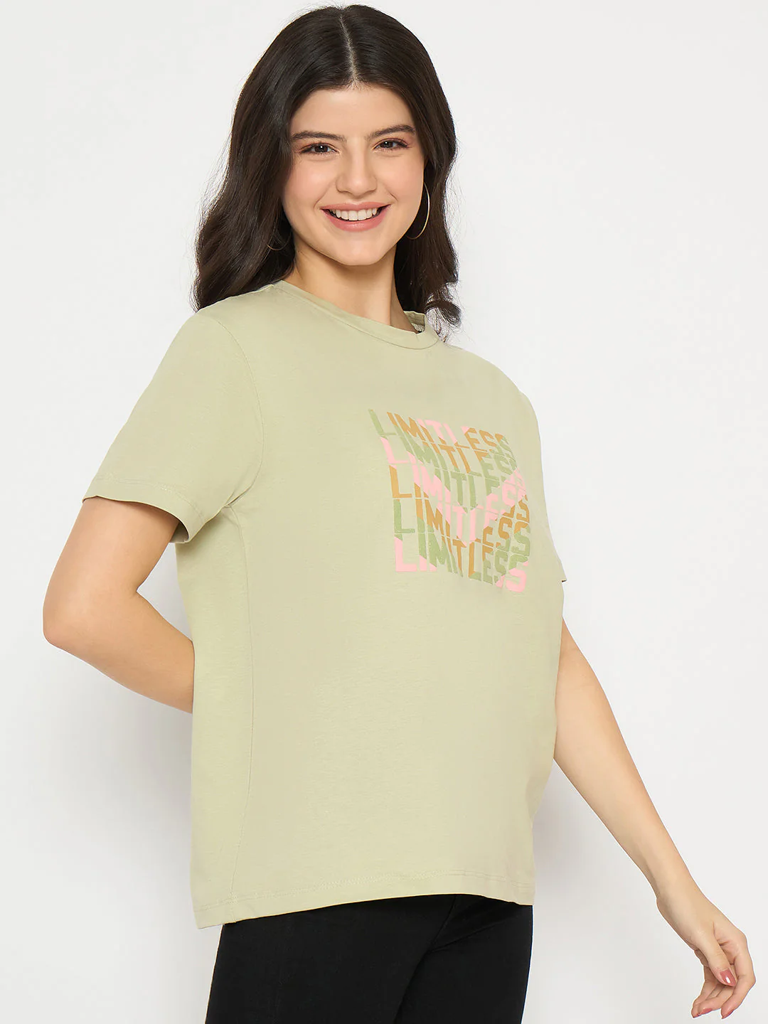 Madame Printed Pear Green Cotton T-shirt - Image 4