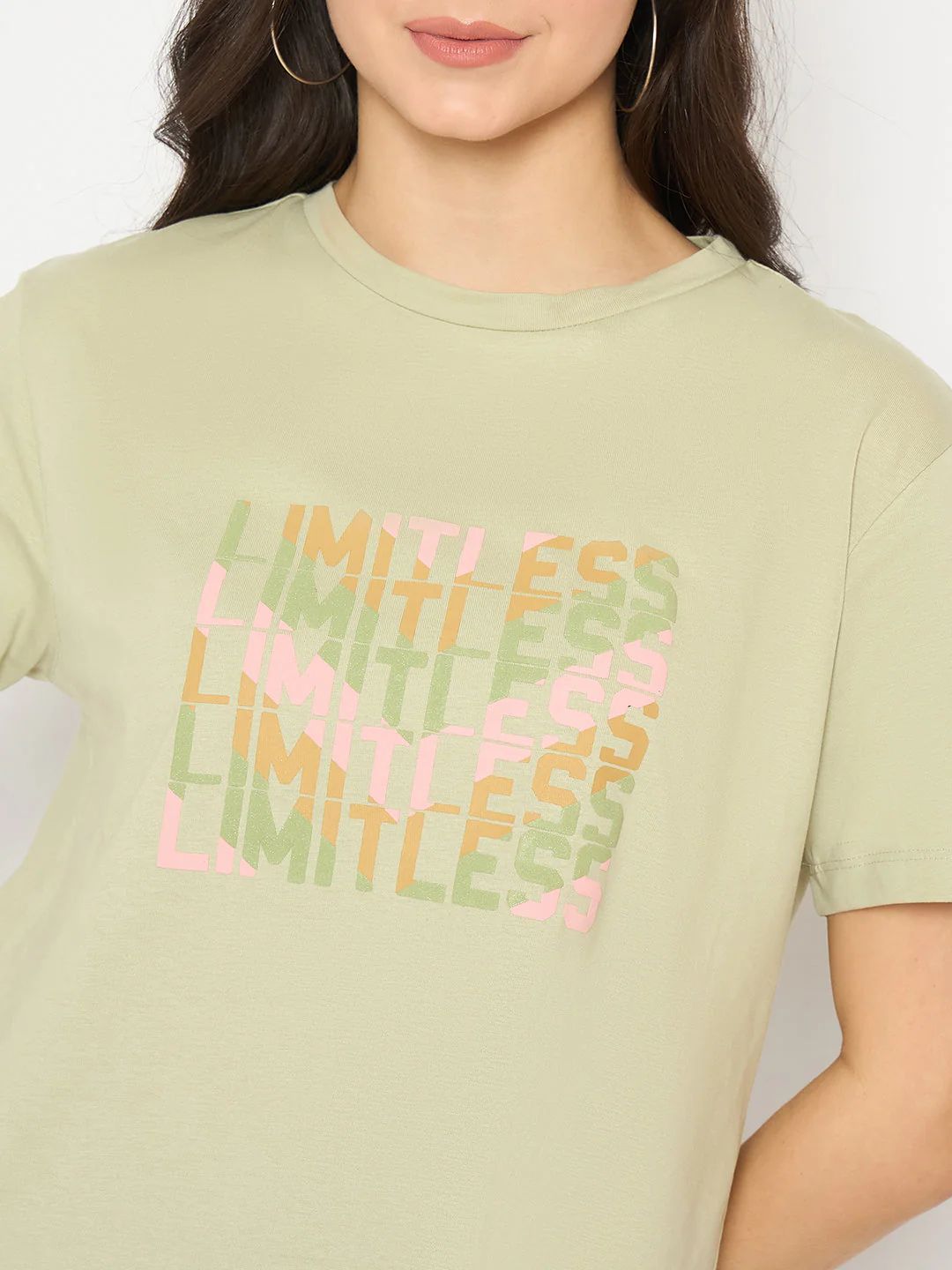 Madame Printed Pear Green Cotton T-shirt - Image 7