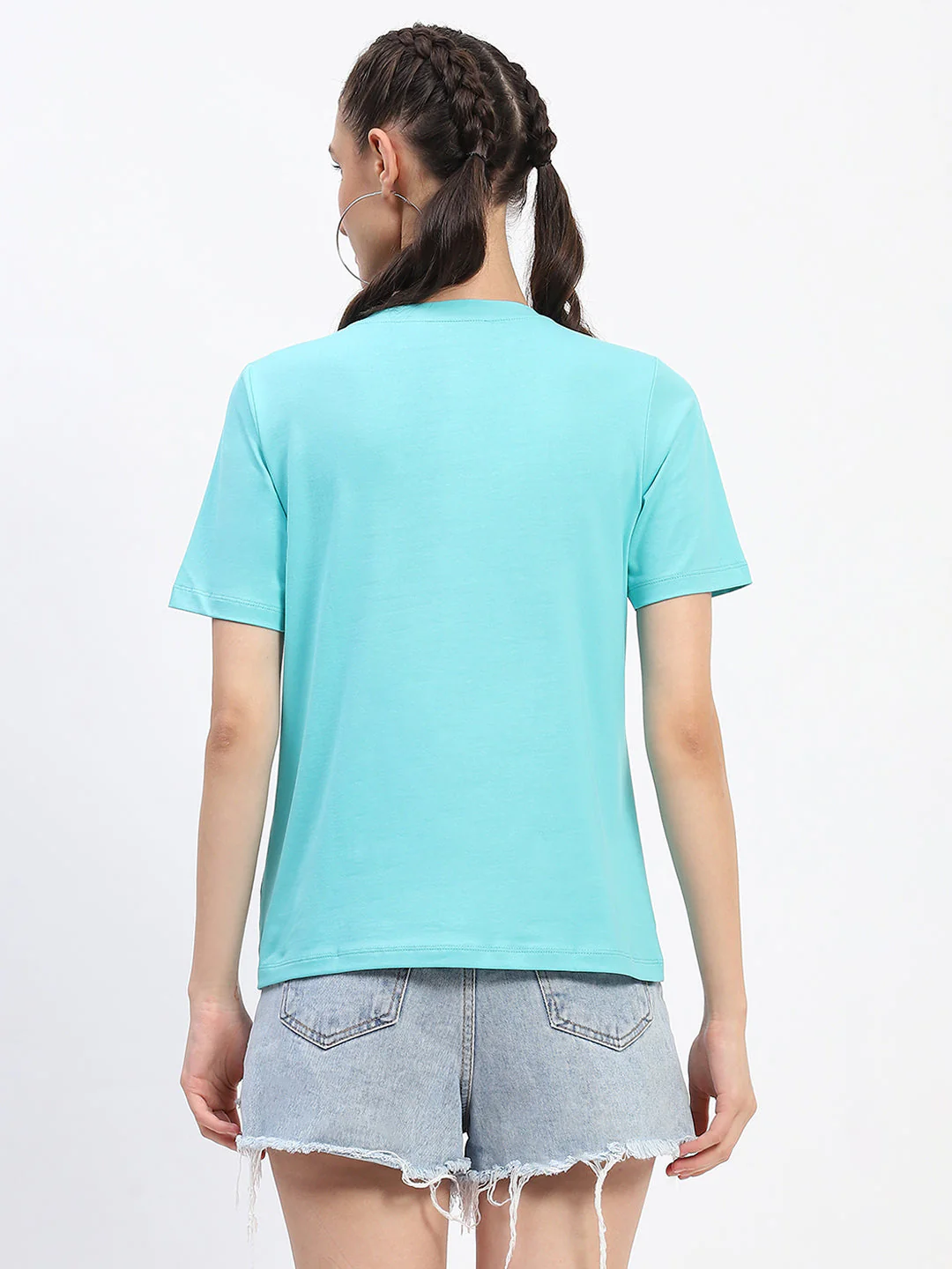Madame Typography Detailing Cotton Aqua Top - Image 6