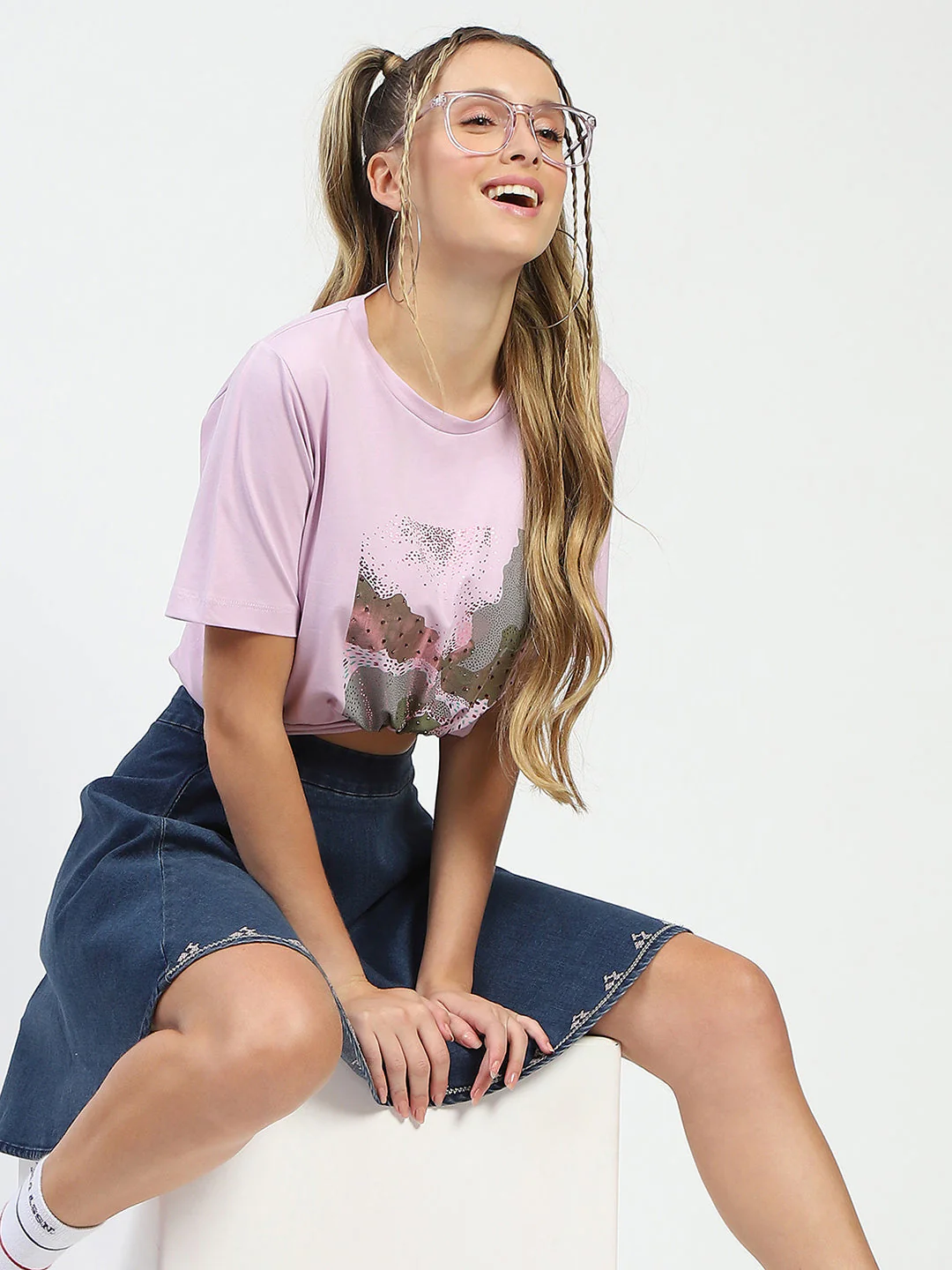 Madame Lilac Cotton Graphic Print T-Shirt - Image 2