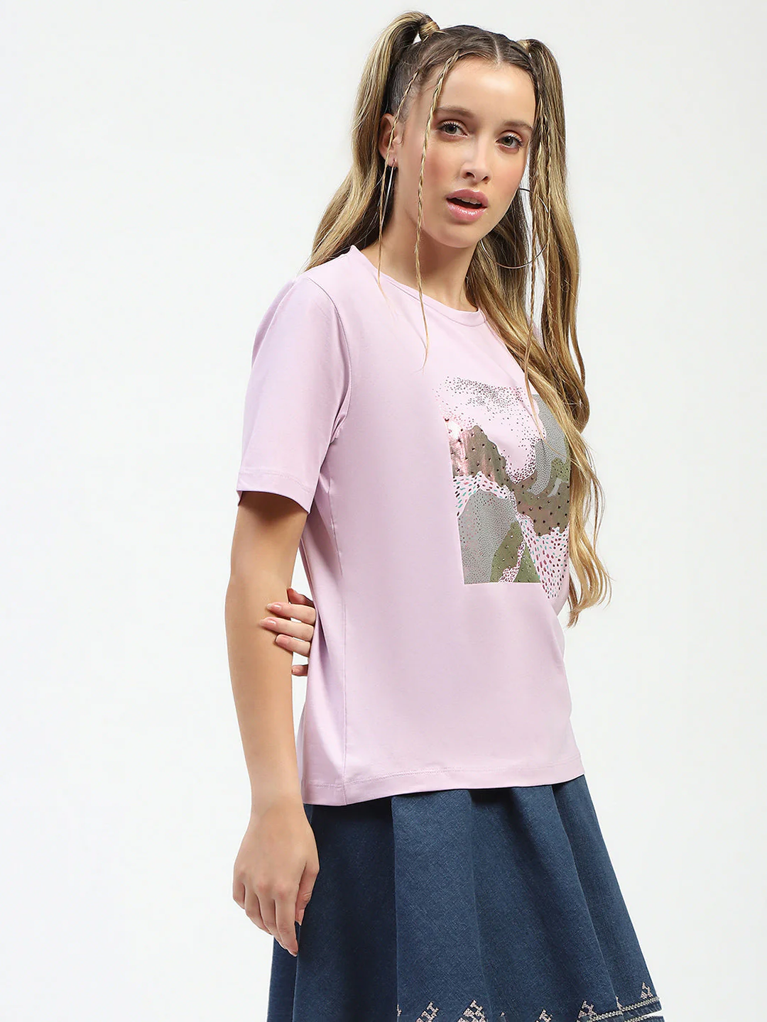 Madame Lilac Cotton Graphic Print T-Shirt - Image 4