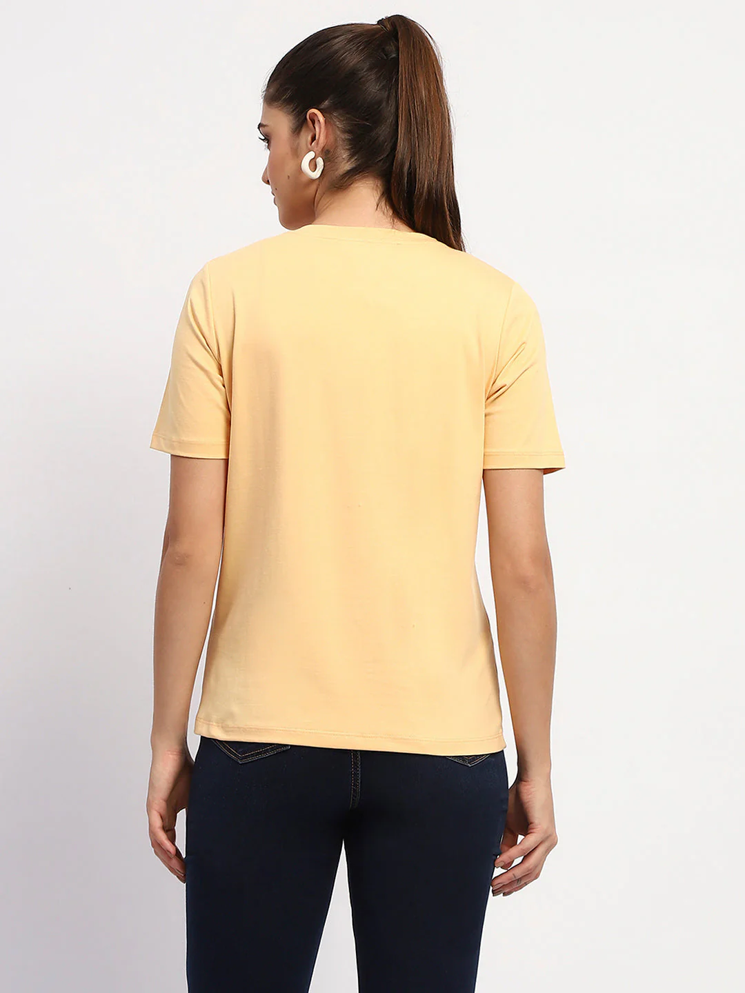 Madame Sinker Handworked Graphic Print Round Neck Light Orange Top - Image 5