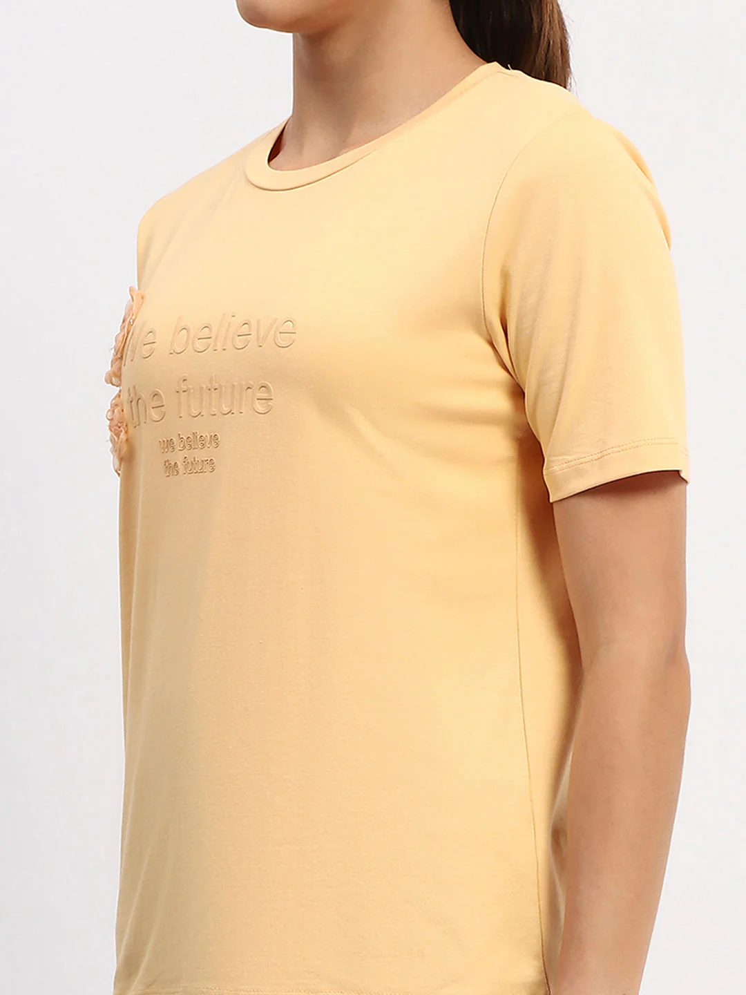 Madame Sinker Handworked Graphic Print Round Neck Light Orange Top - Image 6