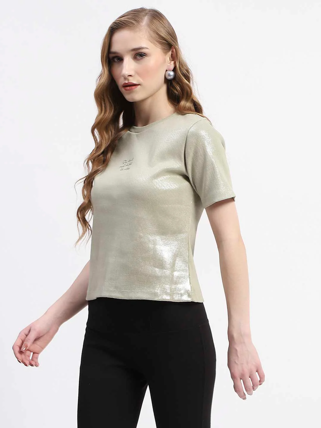 Madame Green Crew Neck Cotton T-shirt - Image 4