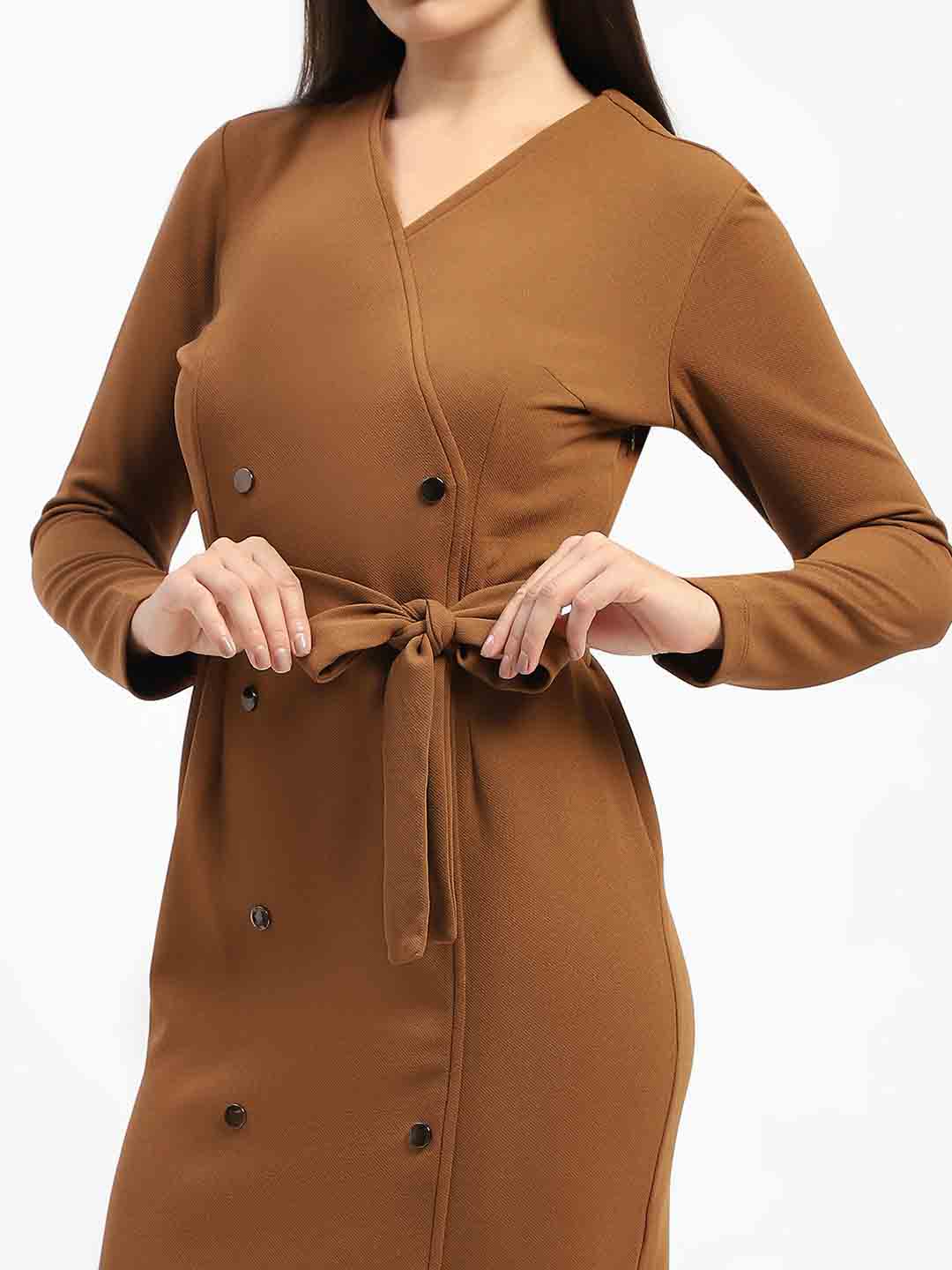 Madame Belted Buttoned Brown Dress - Image 6