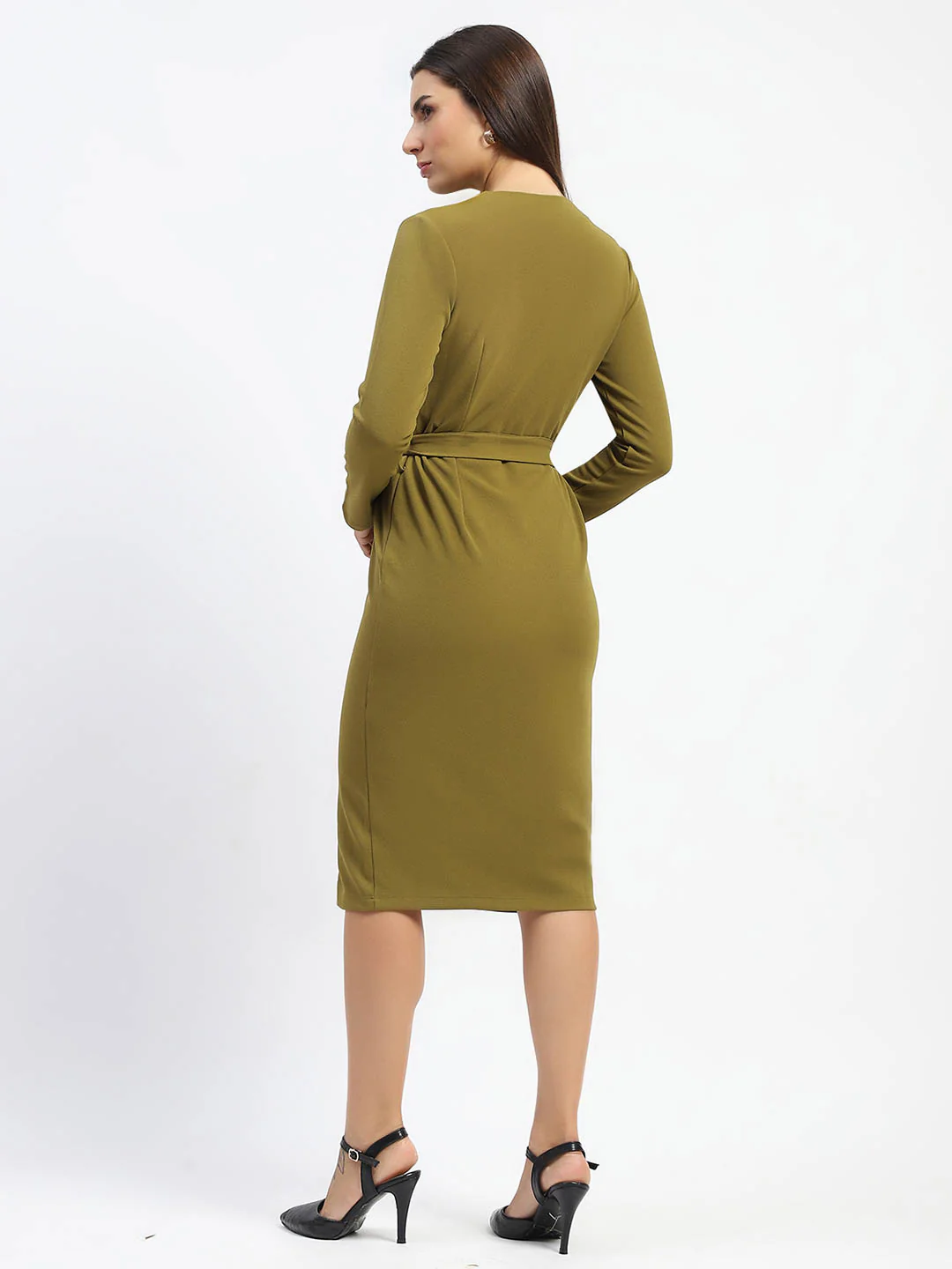 Madame Belted Buttoned Green Dress - Image 6